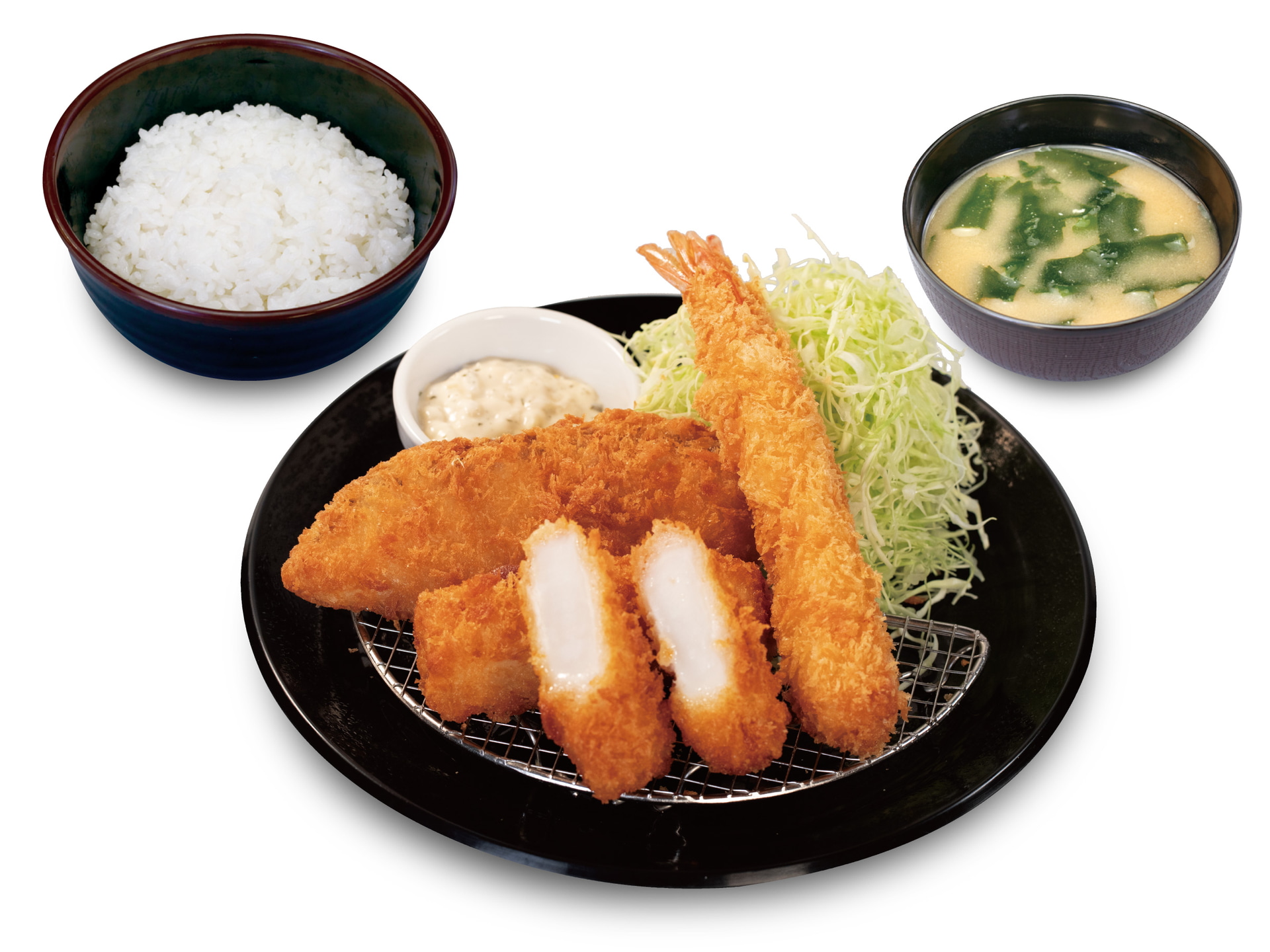 「海鮮盛合せ定食（イカ・白身魚・海老）」（1190円）