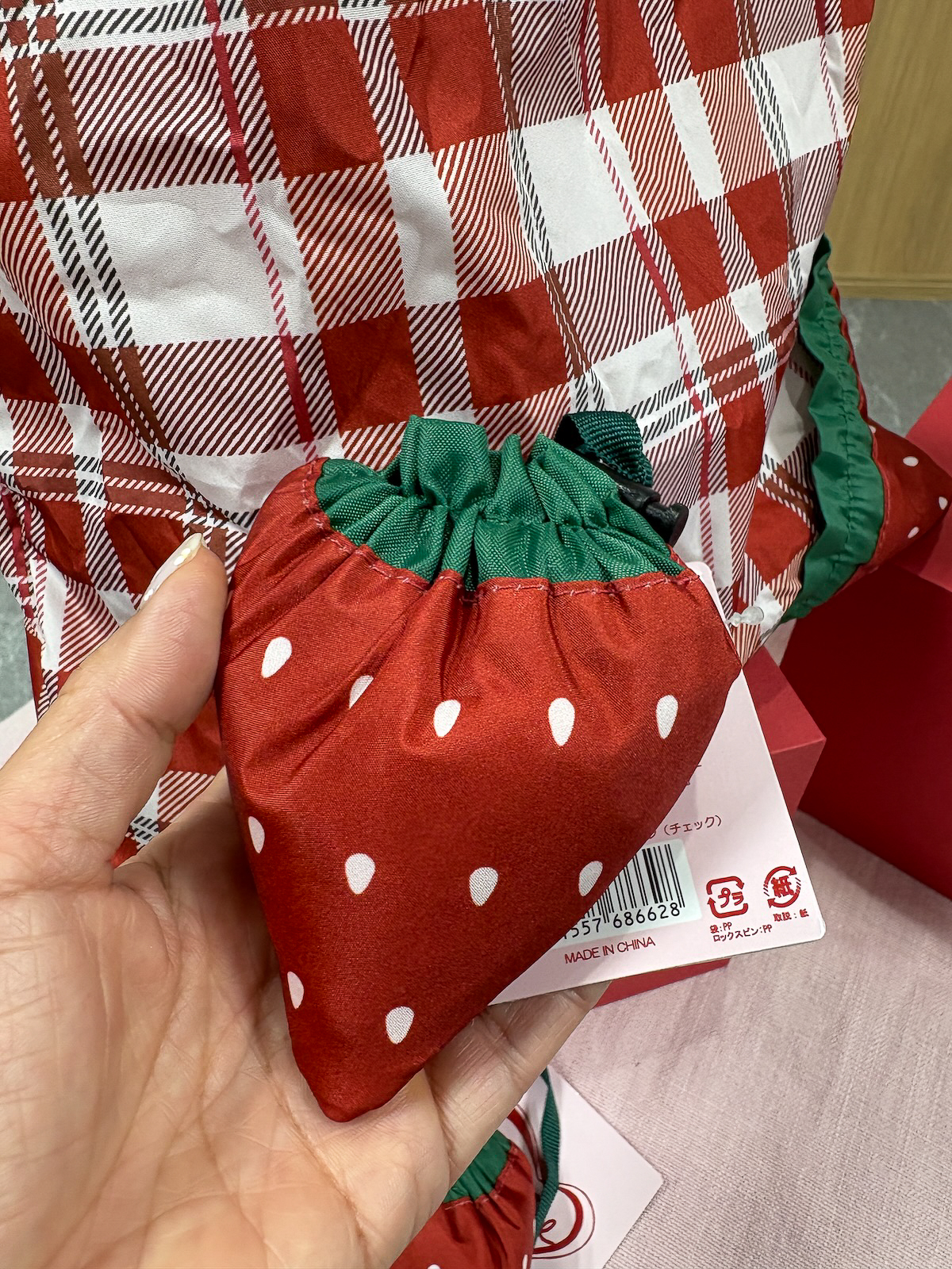 ストロベリーECO バッグ（チェック）