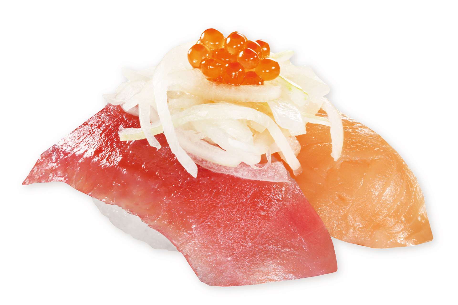 「SMC組 まぐろ＆サーモンのカルパッチョ寿司」（250円）