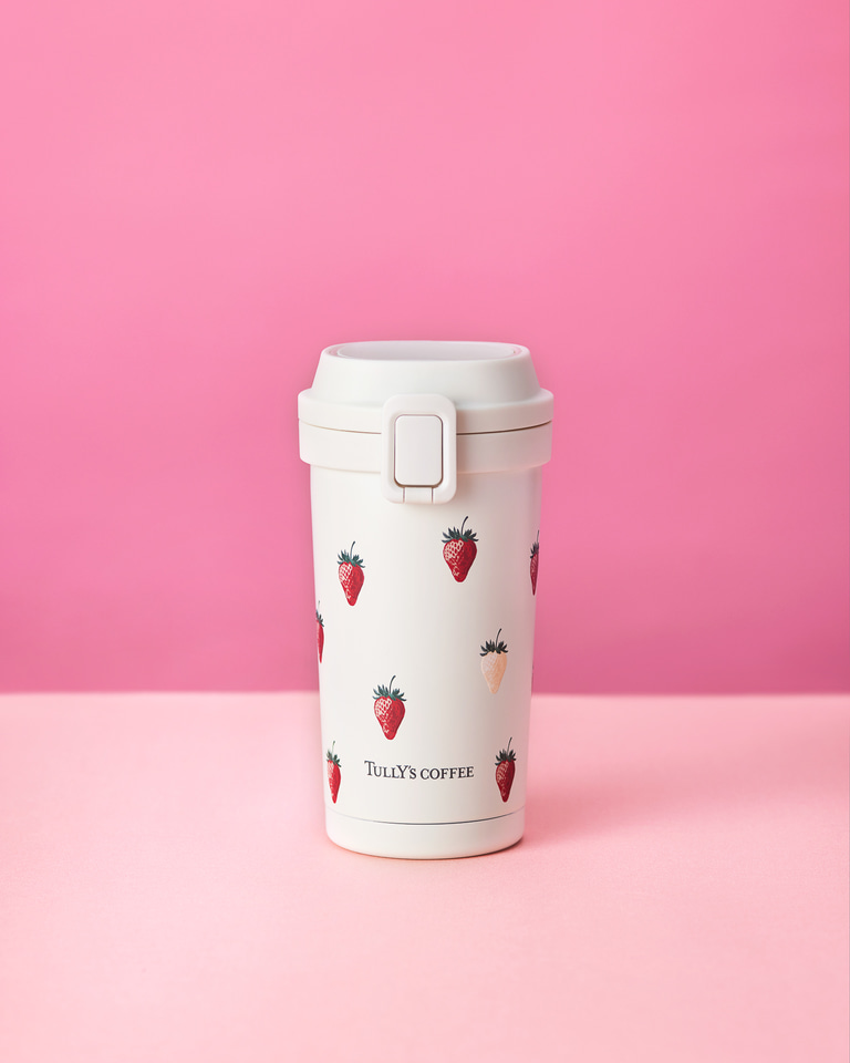 TULLY'S COFFEE - タリーズコーヒー　苺柄　タンブラー タリーズ、イチゴ型にかわいく収納できる「エコバッグ」と白