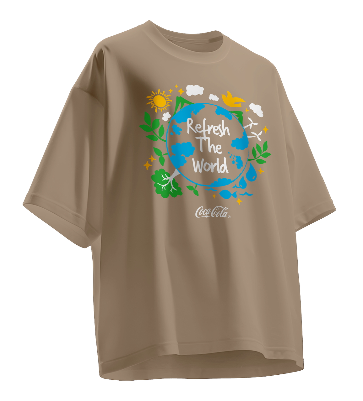 「綾鷹」および「ジョージア」の製造過程で工場から出た茶葉とコーヒー豆で染めたオリジナルTシャツ