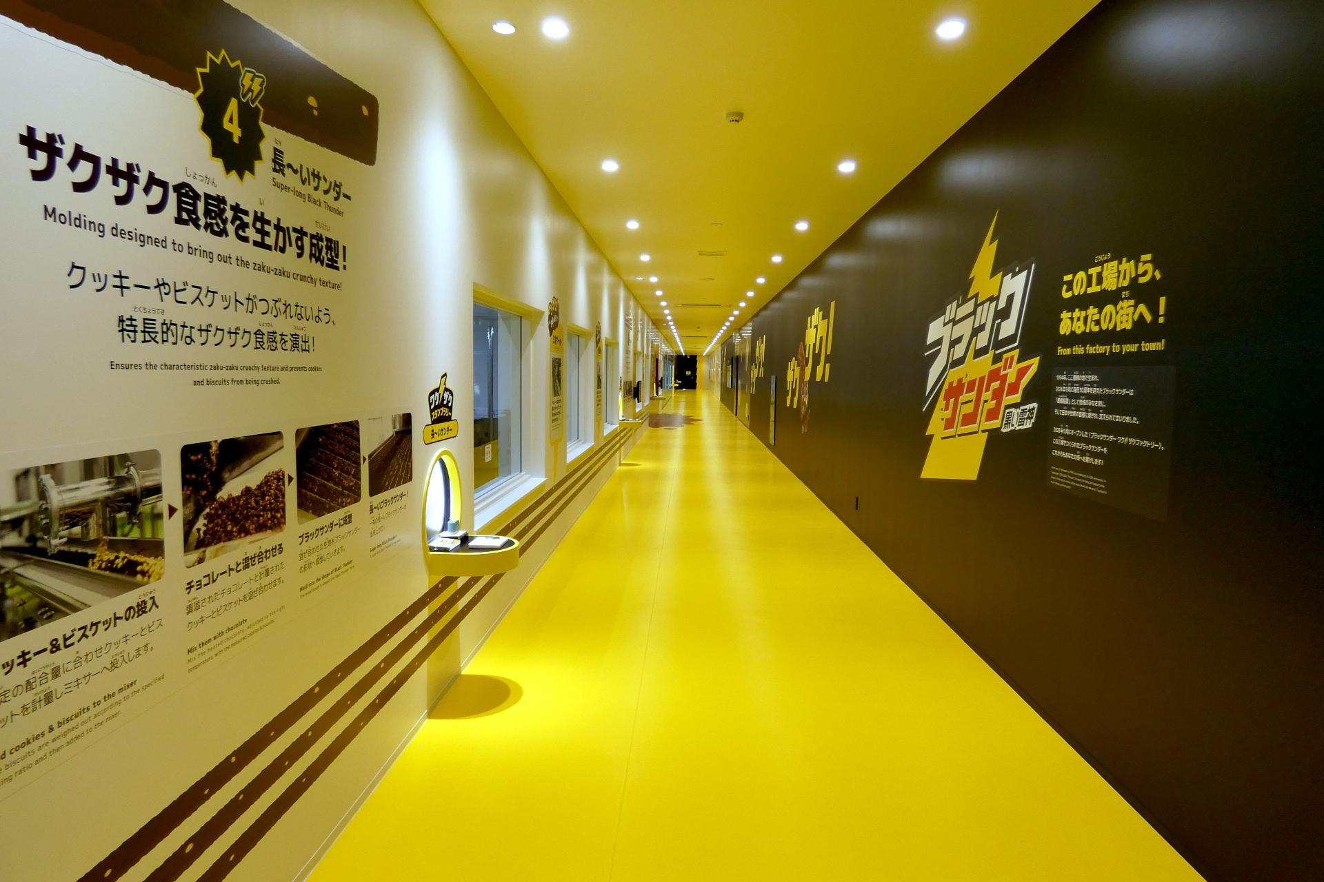 工場の製造ラインに沿う形で見学通路が設けられている