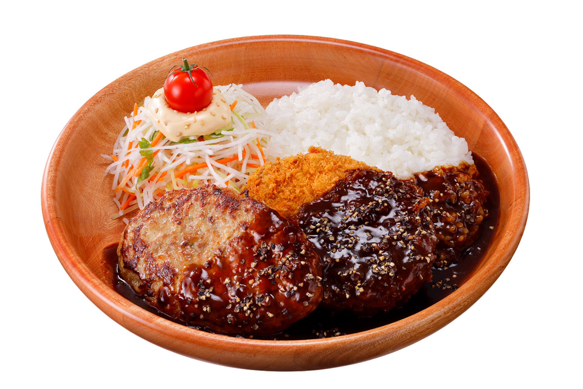 「メンチカツペッパーソース＆ハンバーグディッシュ」（S 1810円、M 1990円、L 2290円）
