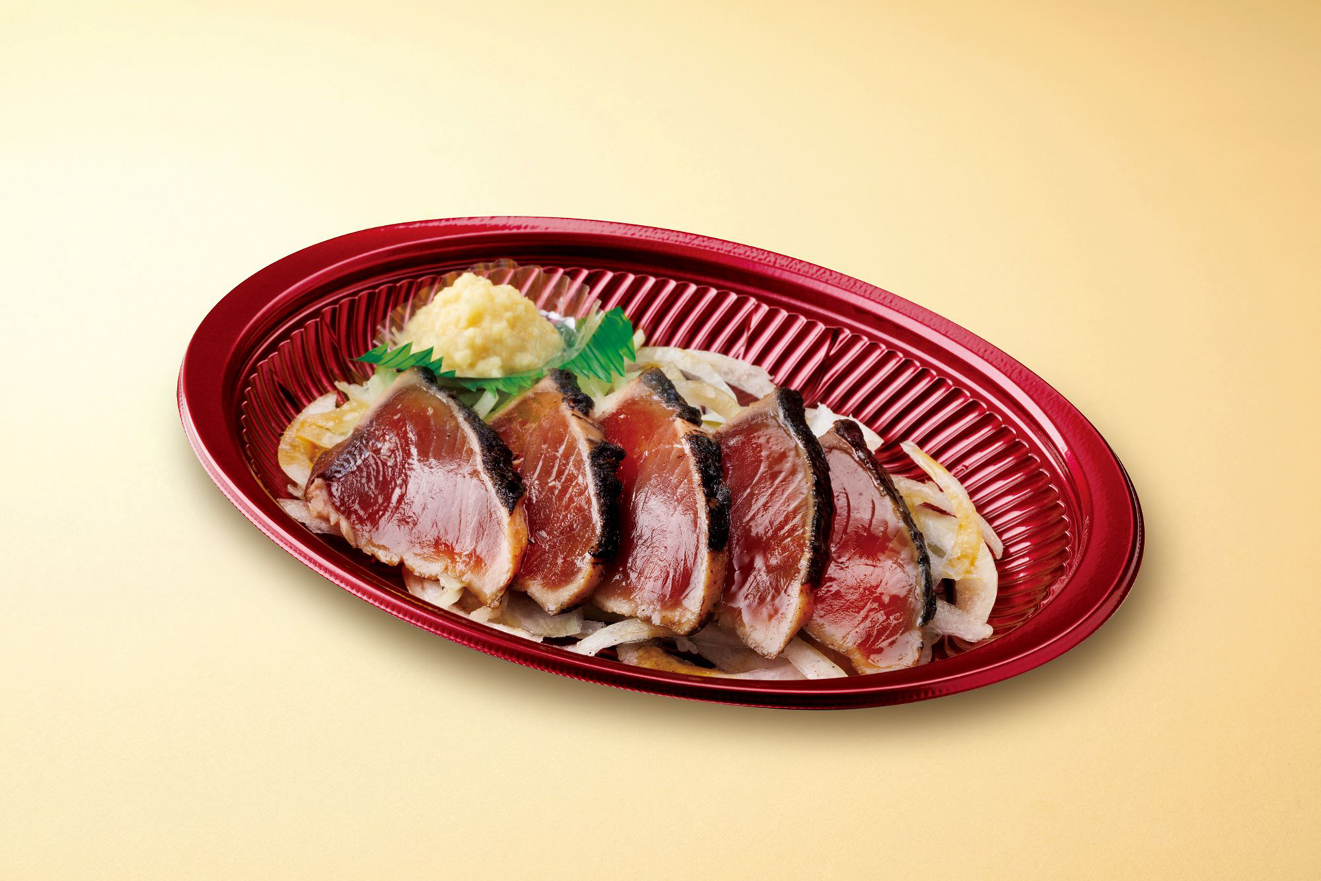 「焼津産一本釣りかつおのたたき～国産柚子の果汁入りぽん酢～」（538円）