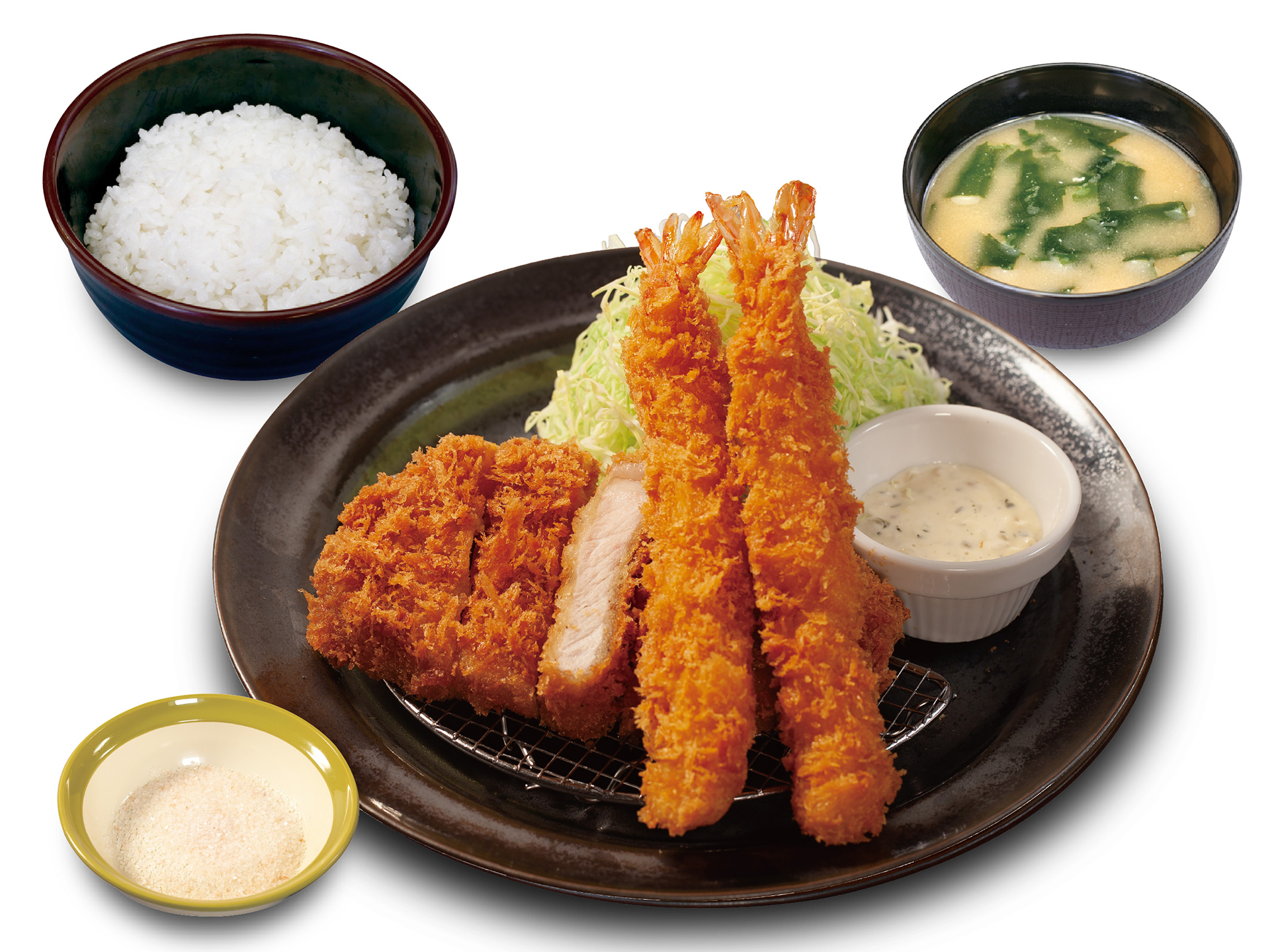 「国産雪国育ちロースかつ＆海老フライ2尾定食」（1530円）