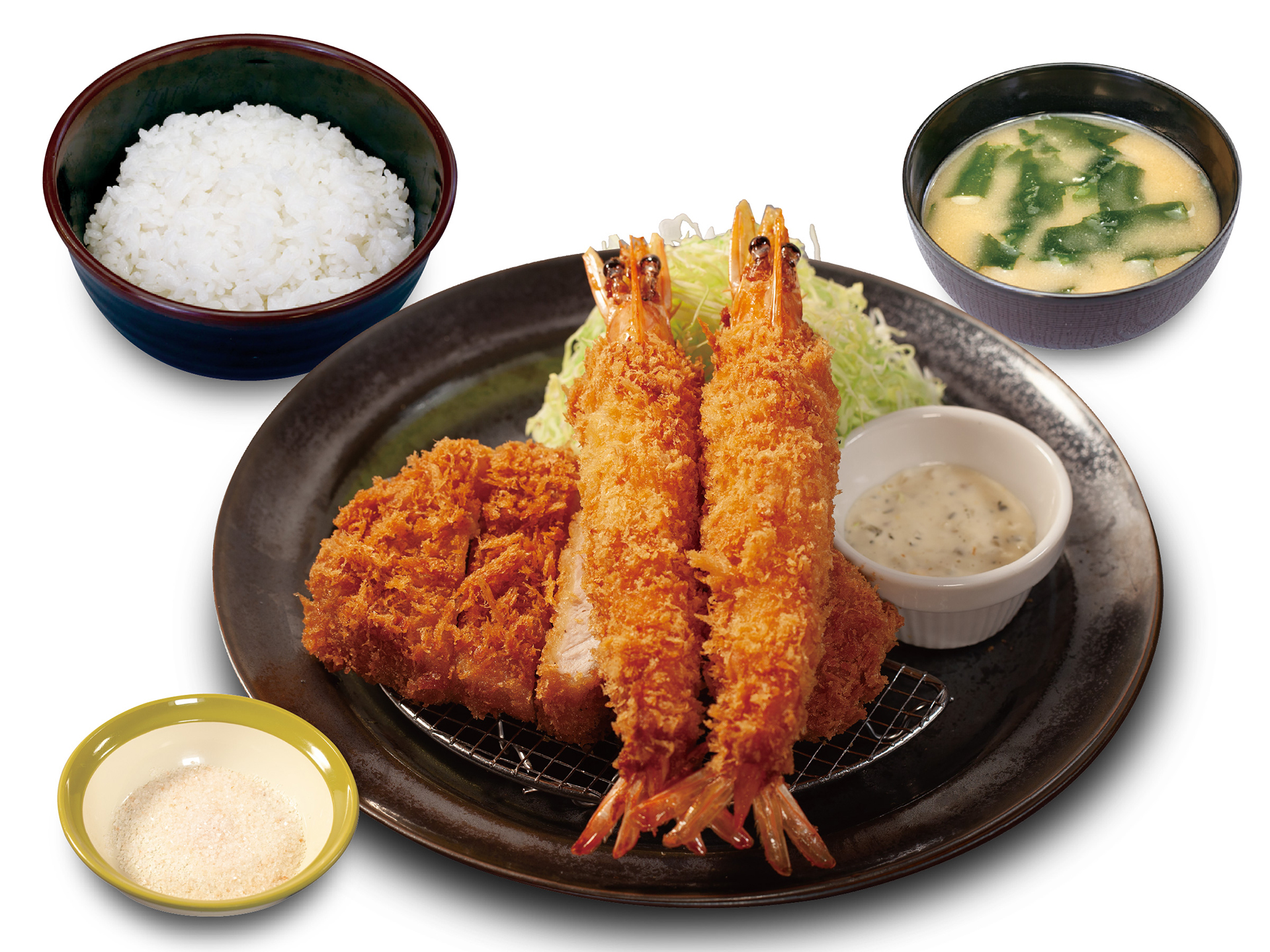 「国産雪国育ちロースかつ＆有頭海老フライ2尾定食」（1930円）