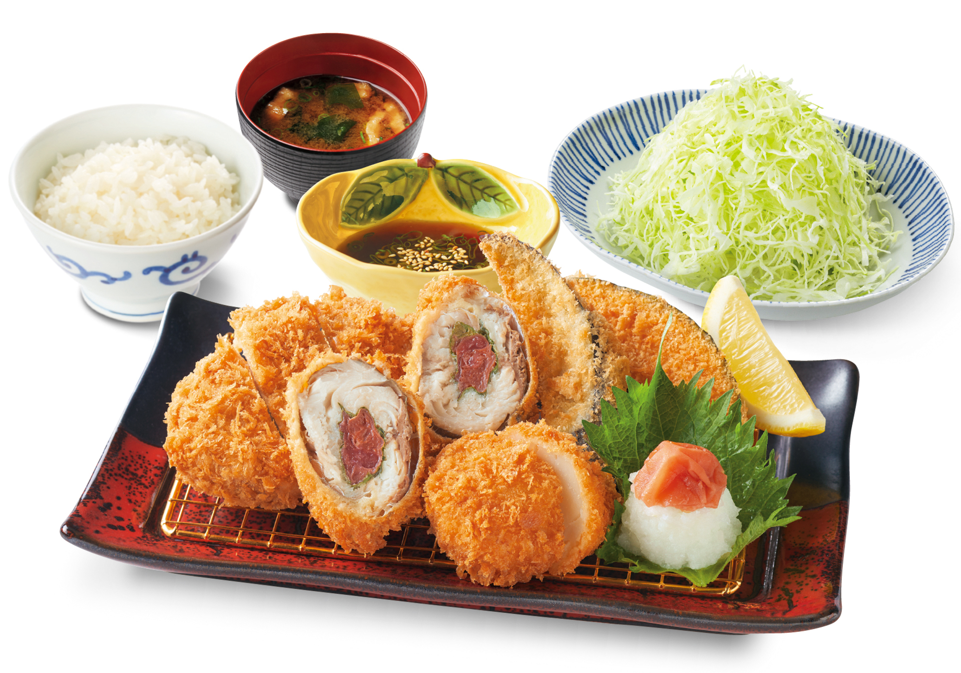 濵かつ「夏のあじ巻とヒレ御膳」（2180円）