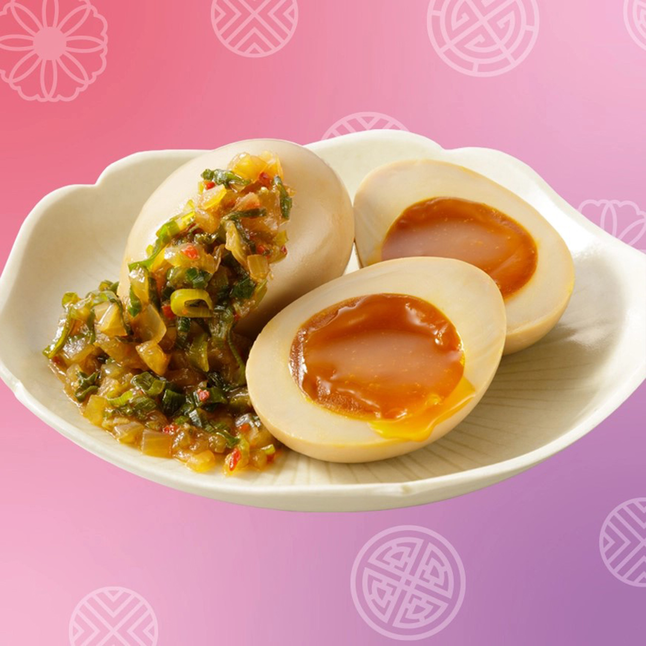 「やみつき香味ダレのとろっと韓国風煮たまご」（321円）