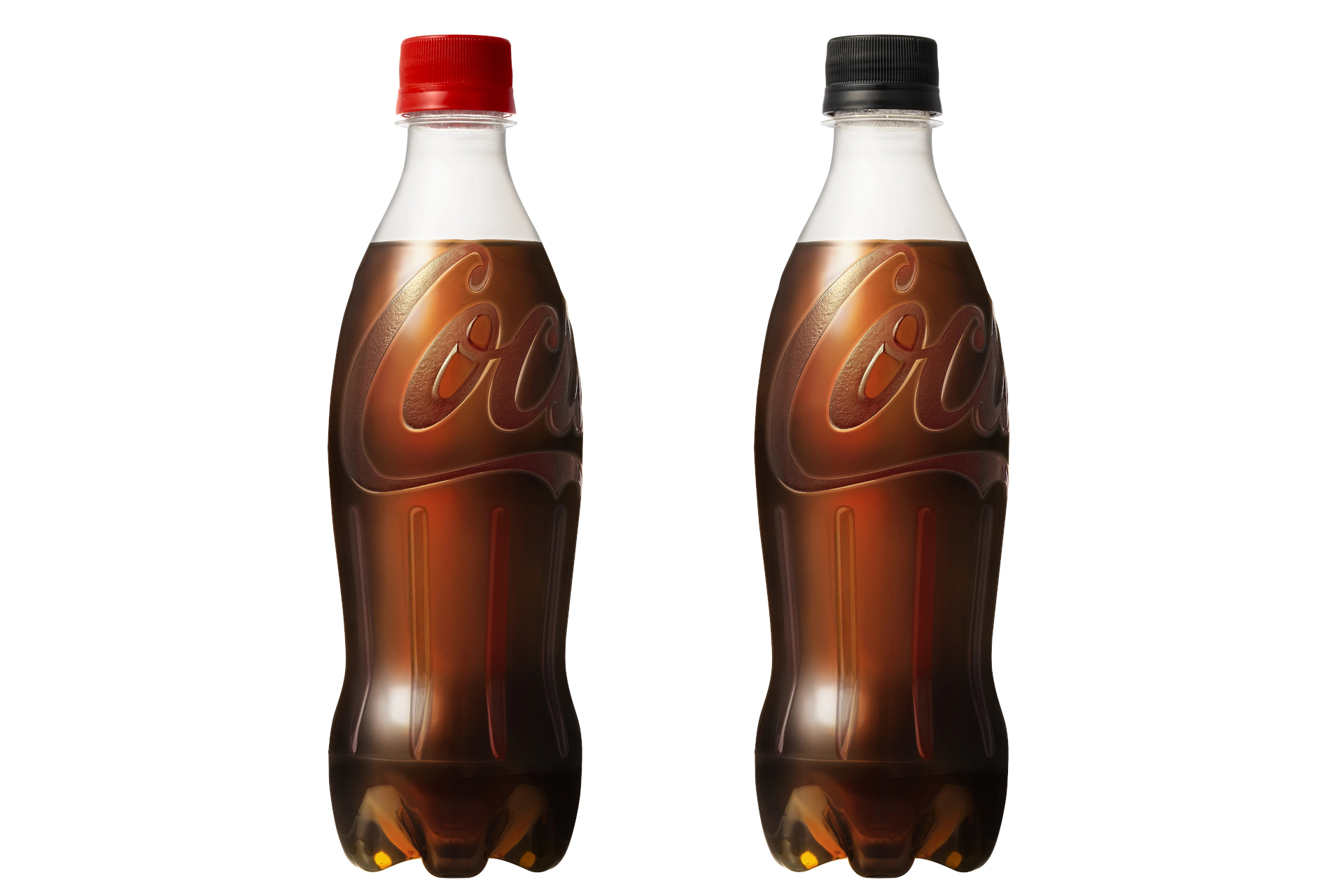 「コカ・コーラ」と「コカ・コーラ ゼロ」のラベルレスボトル