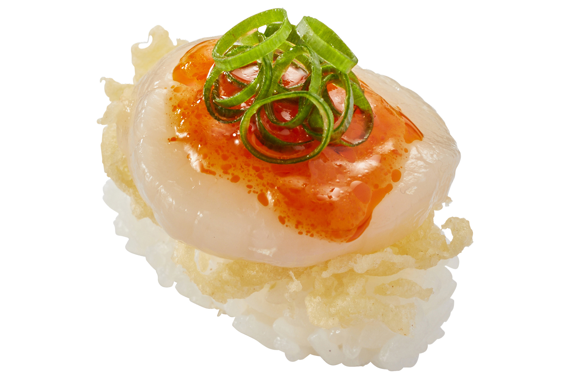 「ほたて サクサク天かす中華チリソース（1貫）」（250円～）