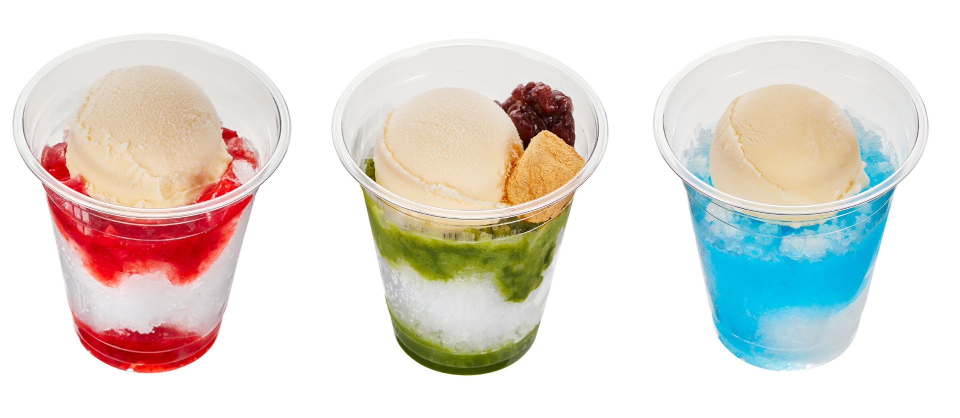 ごちCAFE「かき氷（いちごフロート風/宇治金時フロート風/ブルーハワイフロート風）」（各490円～）
