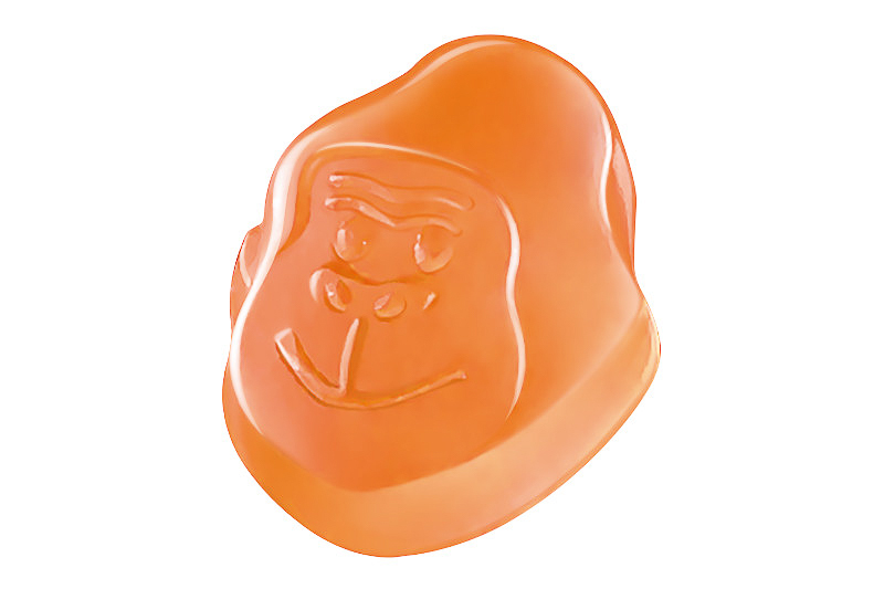 グミの形は「ゴリラのひとつかみ」のキャラクターであるゴリラの顔型