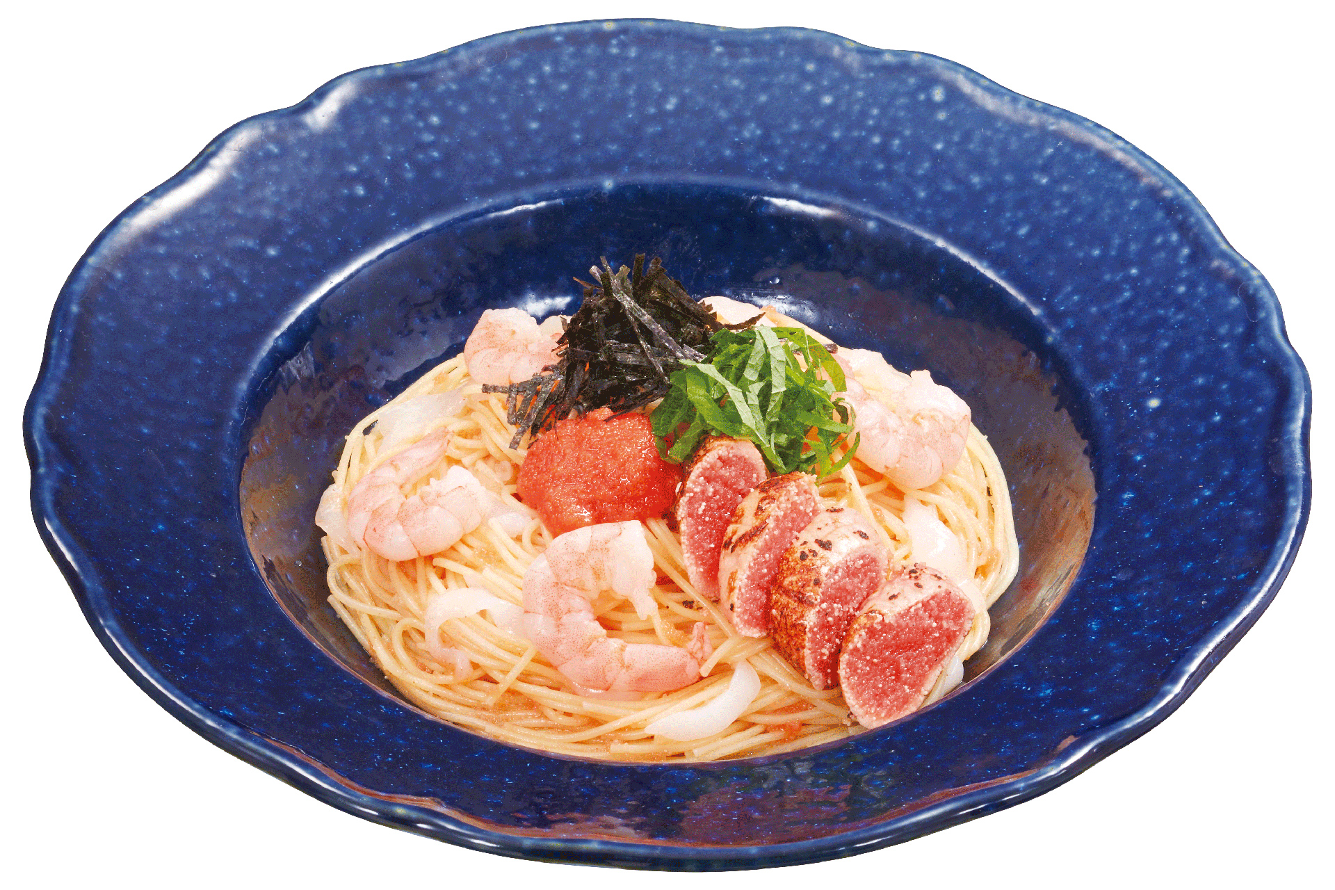 「“冷製カッペリーニ”炙り明太子とヤリイカ・エビの明太子ソース」（1199円）