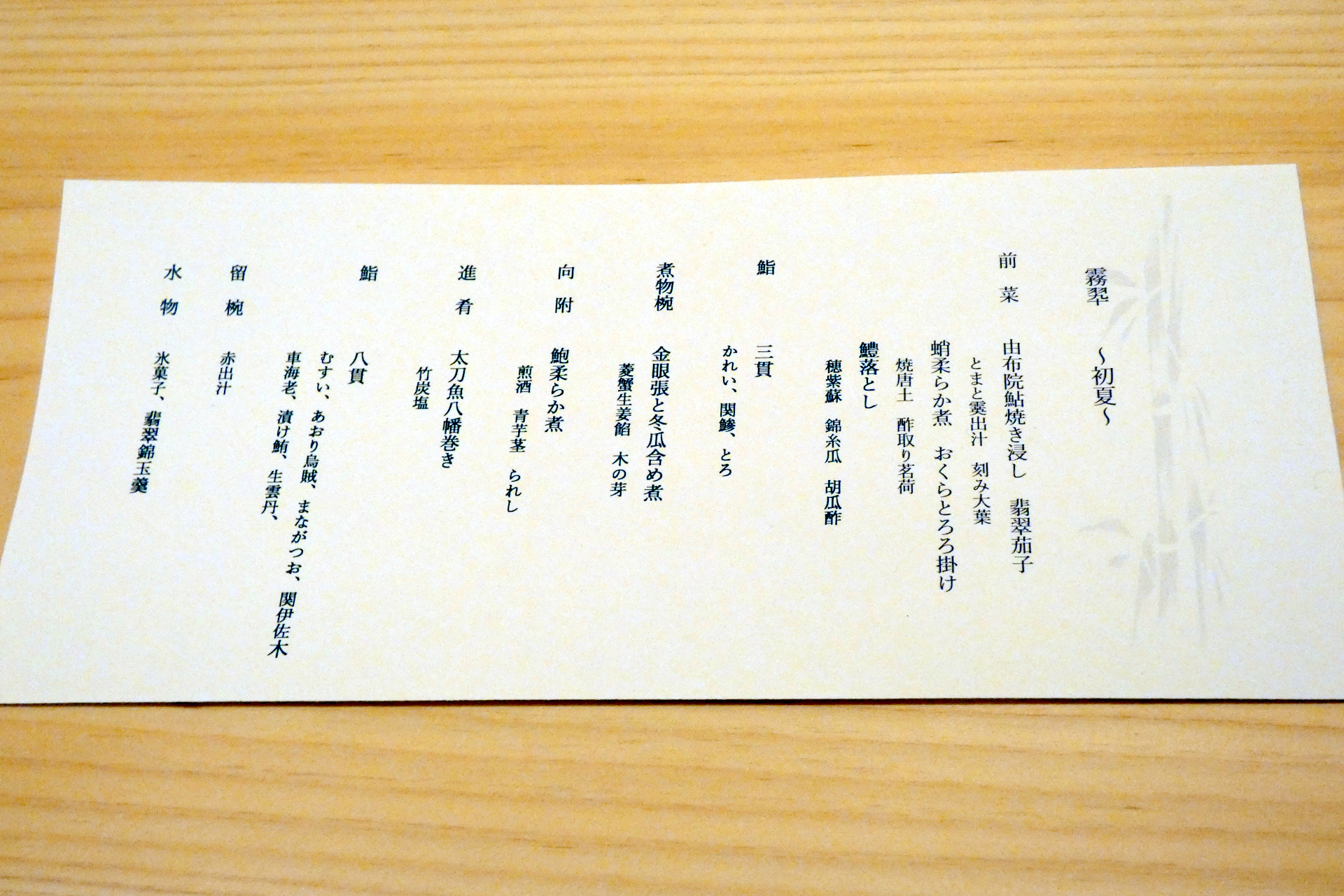 開店前日のプレオープンイベント時のお品書き