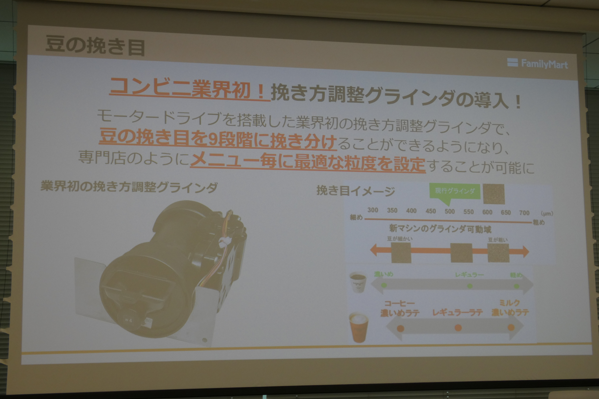挽き方調整グラインダー搭載でメニューごとの最適な「豆の挽き目」を追求