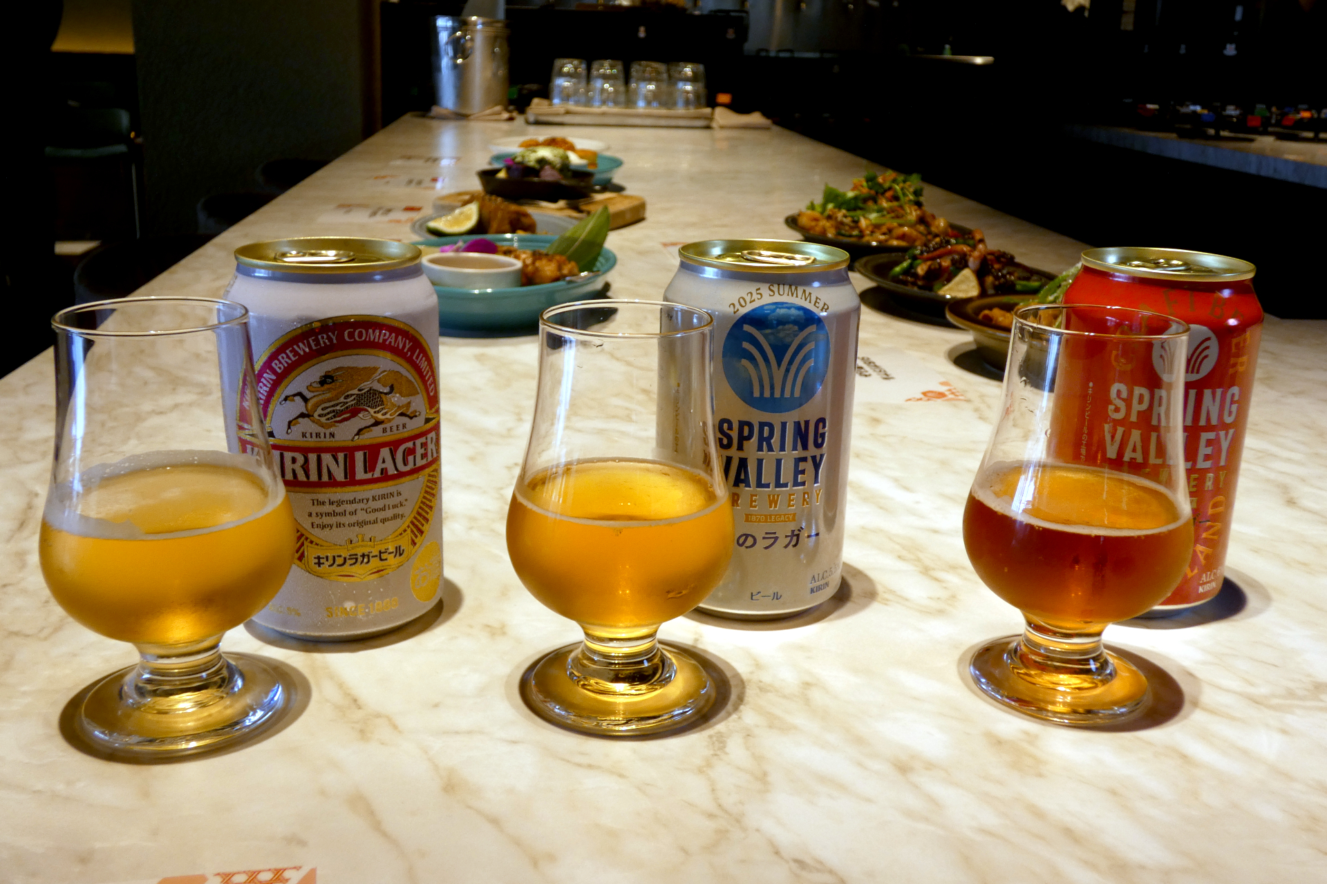 （左から）キリンラガービール、青のラガー、豊潤ラガー 496