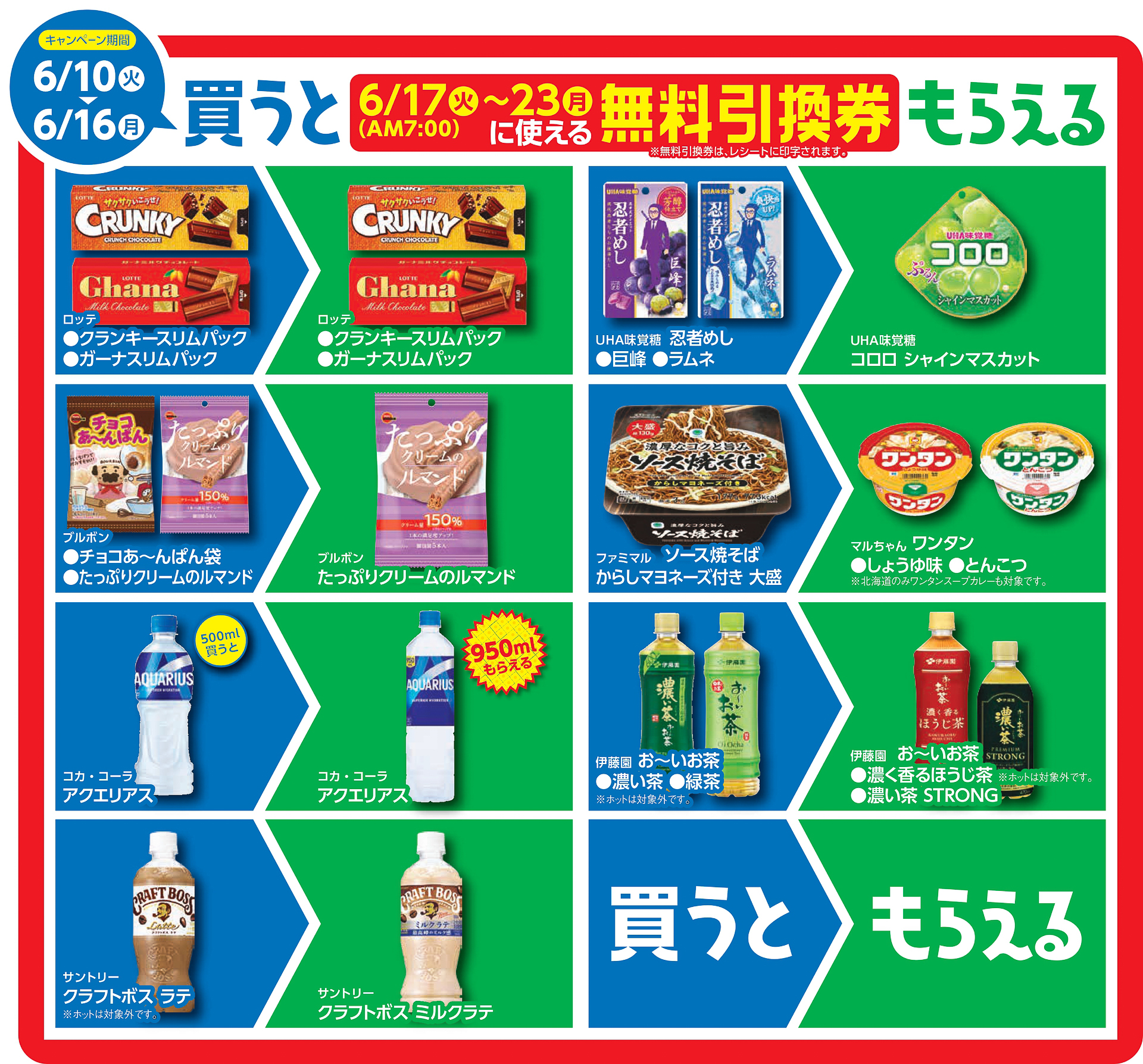 ファミマ「1個買うと、1個もらえる」キャンペーン［第2週］6月10日～16日の商品一覧