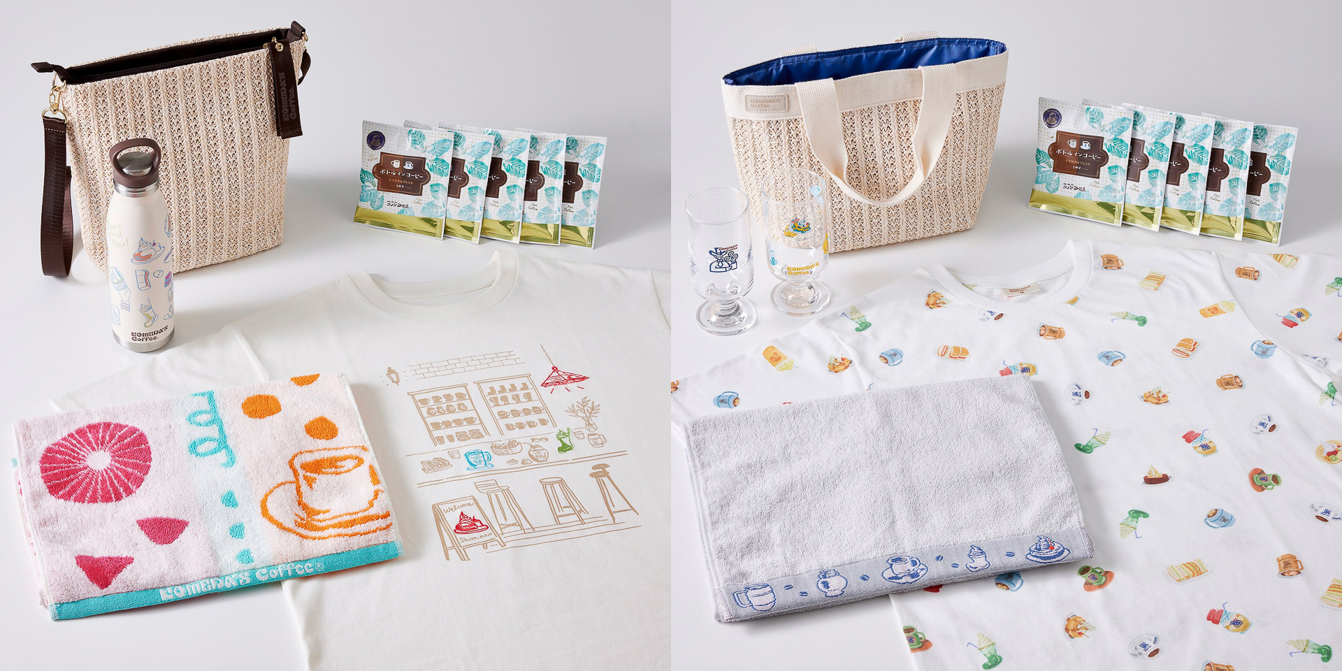 コメダ珈琲店オンラインショップ「サマーバッグ2025」Aセット（左）とBセット（右）