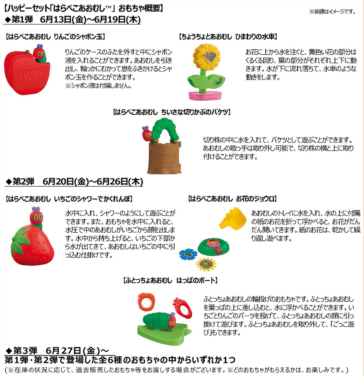 ハッピーセット「はらぺこあおむし」のおもちゃラインアップ