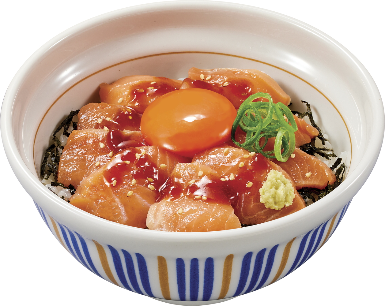 ニンニクのきいたユッケ風旨辛ダレとサーモンを合わせた「サーモンユッケ丼」