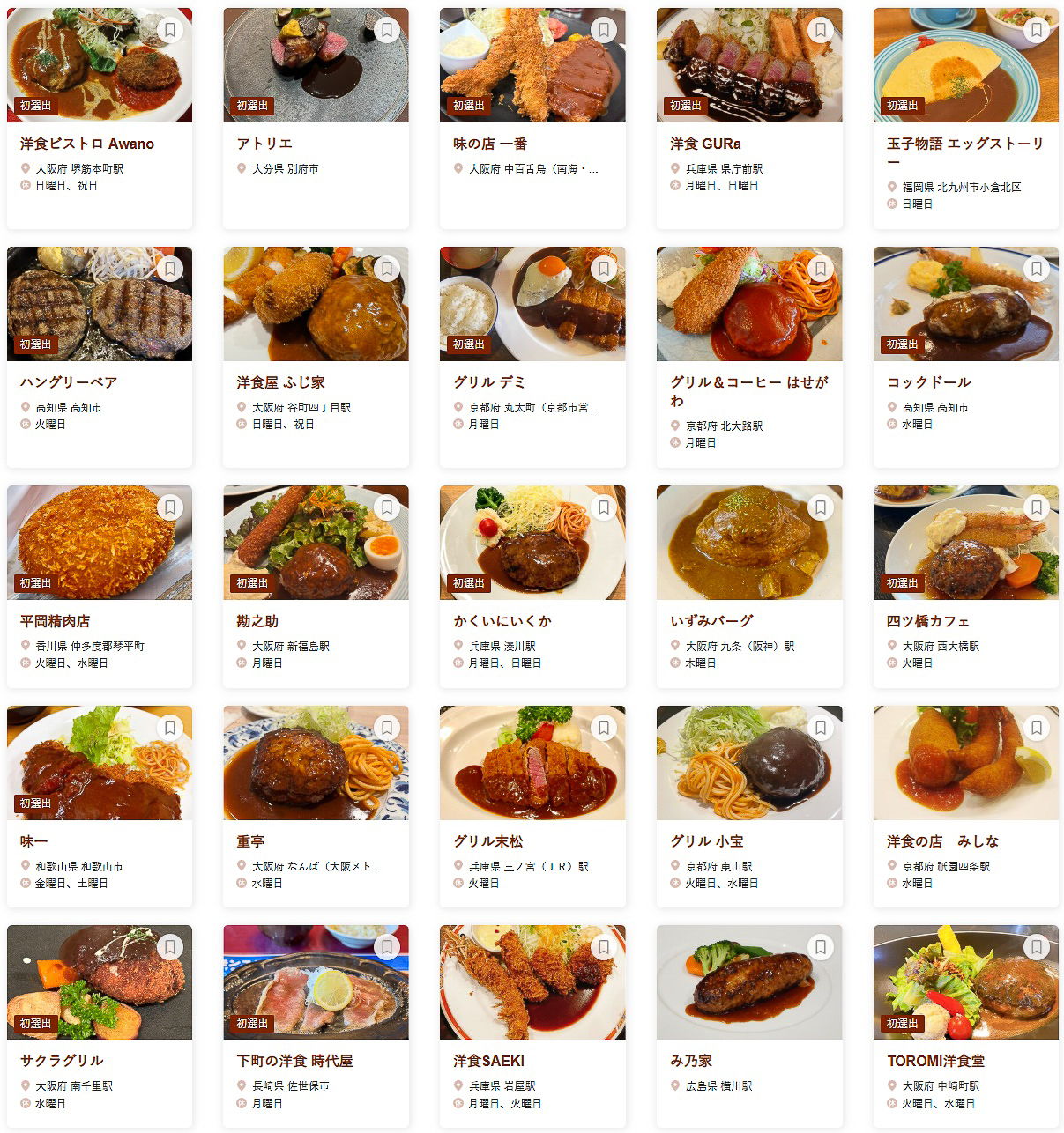 「食べログ 洋食 WEST 百名店」に選ばれた100店