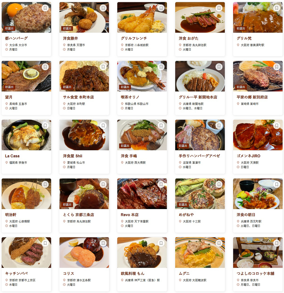 「食べログ 洋食 WEST 百名店」に選ばれた100店