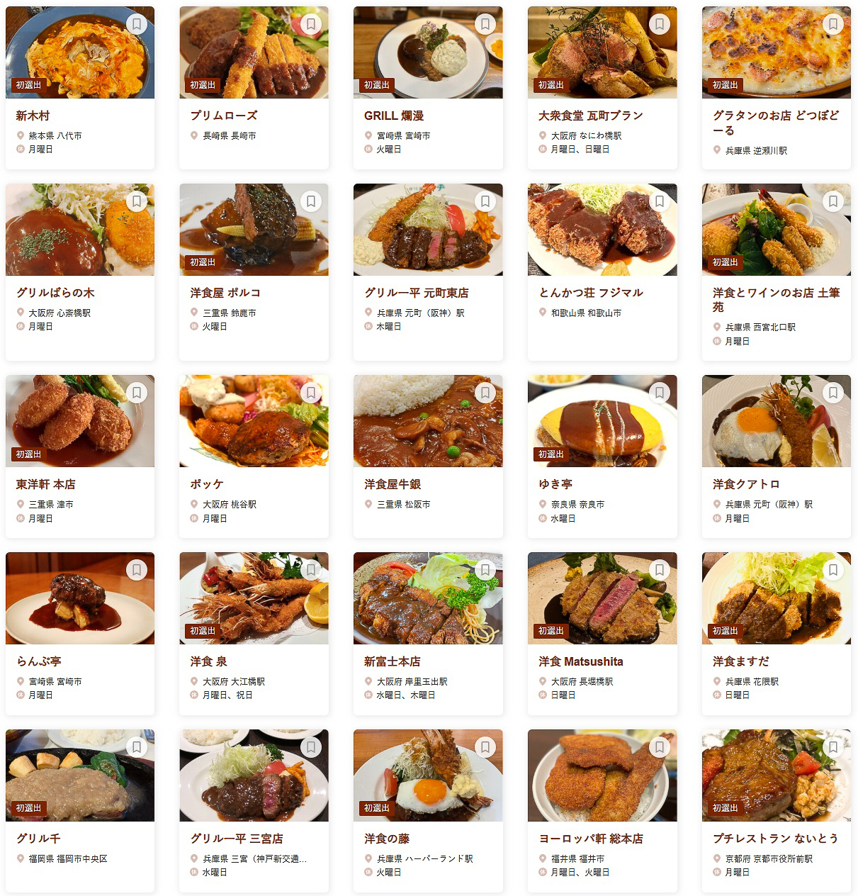 「食べログ 洋食 WEST 百名店」に選ばれた100店