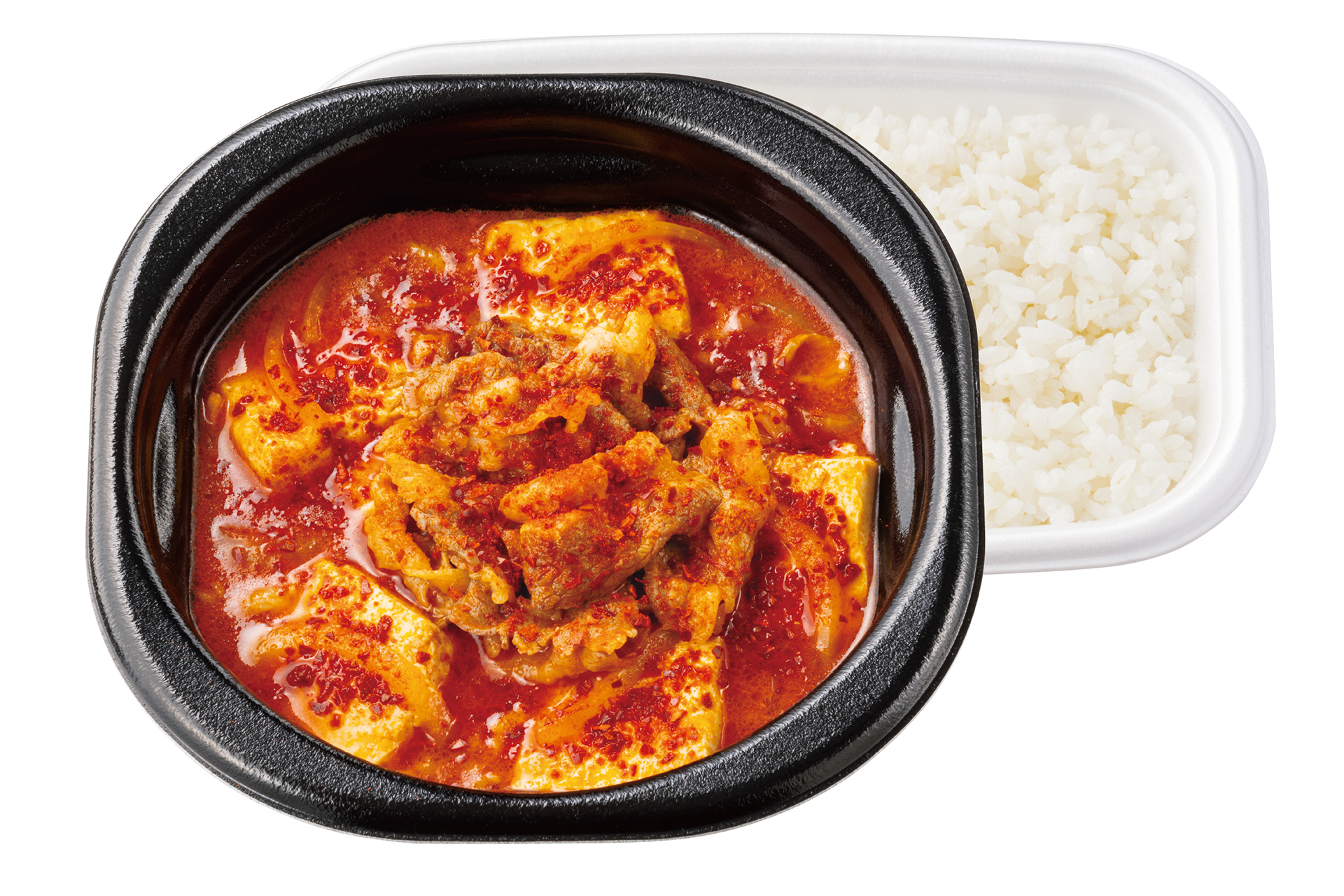 刺激的な辛さ 赤の辛旨牛スンドゥブ弁当（800円）