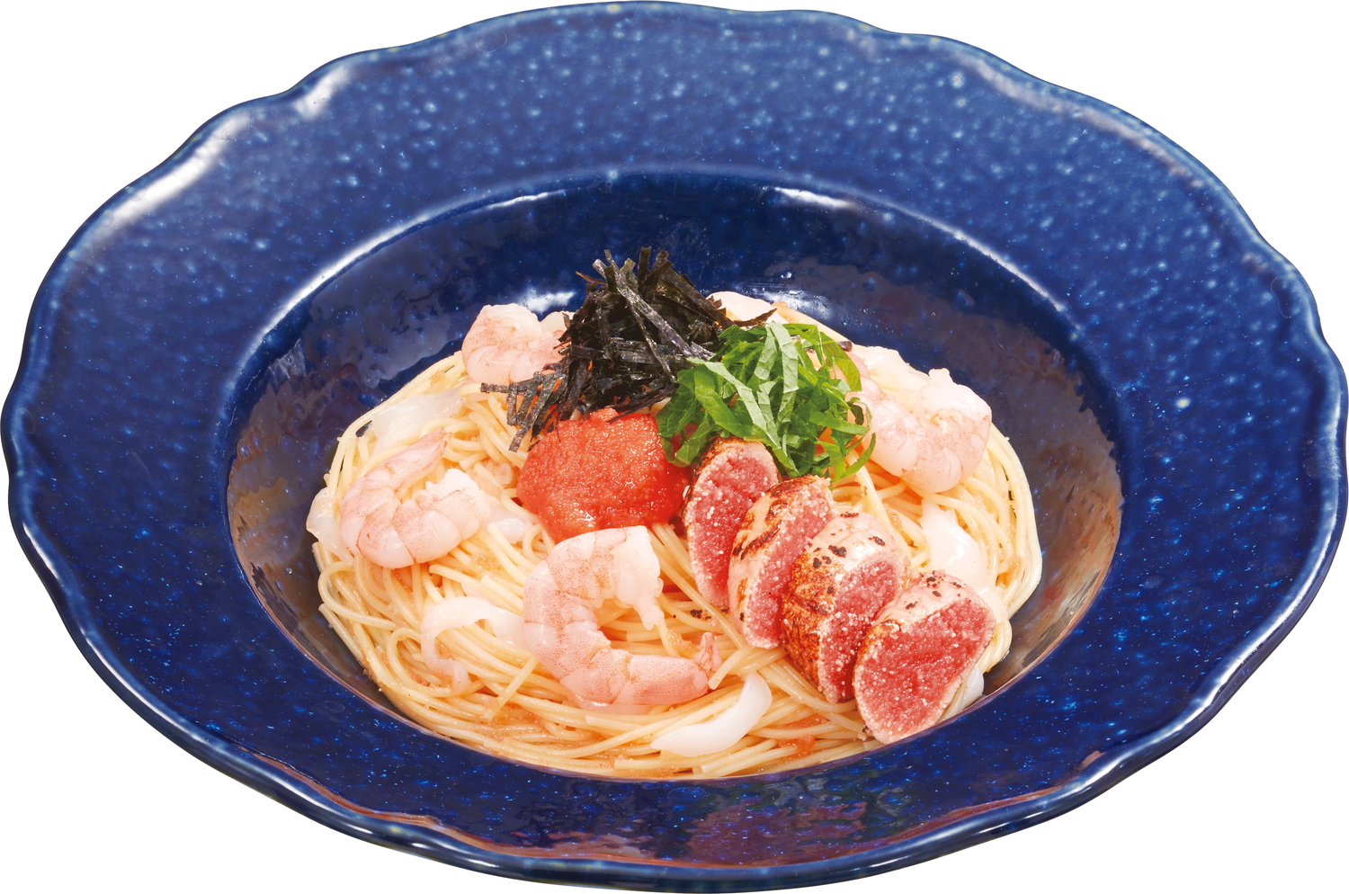 「“冷製カッペリーニ” 炙り明太子とヤリイカ・エビの明太子ソース」（1199円）