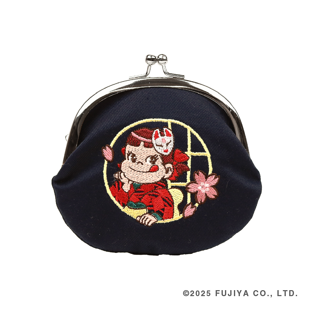 「ペコちゃん刺繍がま口狐面ネイビー」（2860円）