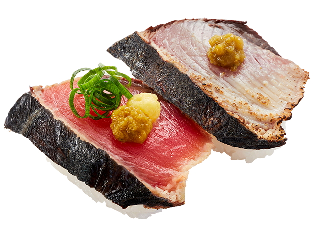 「鹿児島県指宿市産 厚切り 炭焼きかつおたたき食べ比べ柚子胡椒付き」（2貫 260円～）