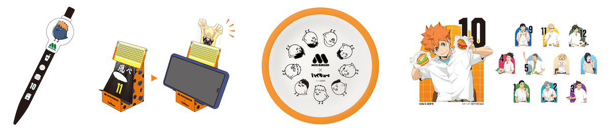 左から、ヒナガラスの ボールペン/ひっさつブロック！つきしまの スマホスタンド/いっぱい たべよう！もぐもぐプレート/からすのメンバーだいしゅうごう！ダイカットシール（11キャラセット）