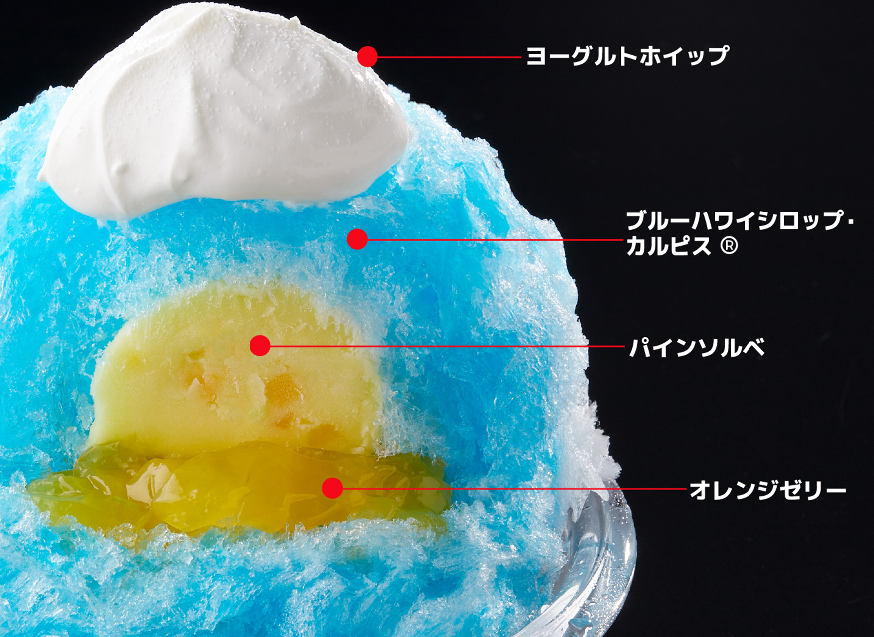 オラフのアイスを抱えた食いしん坊かき氷～パインソルベ入り～（658円）