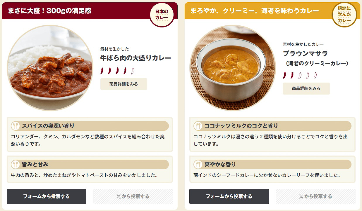 エントリーした8種のカレー