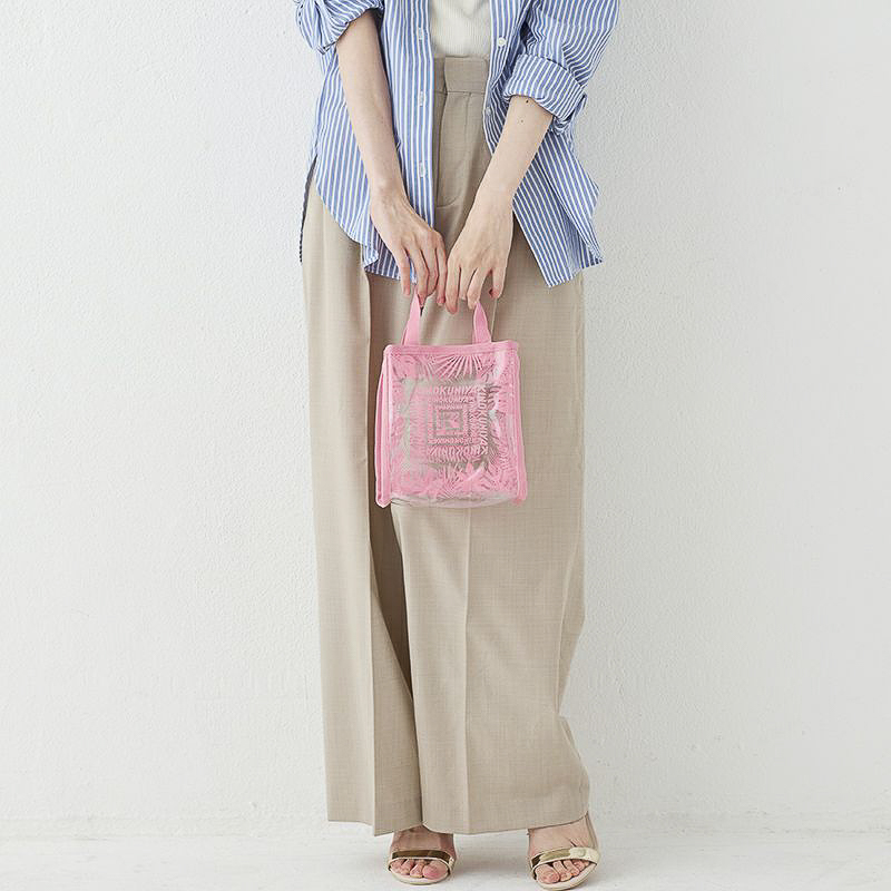 紀ノ国屋 モンステラ柄 ミニクリアトート（ピンク）