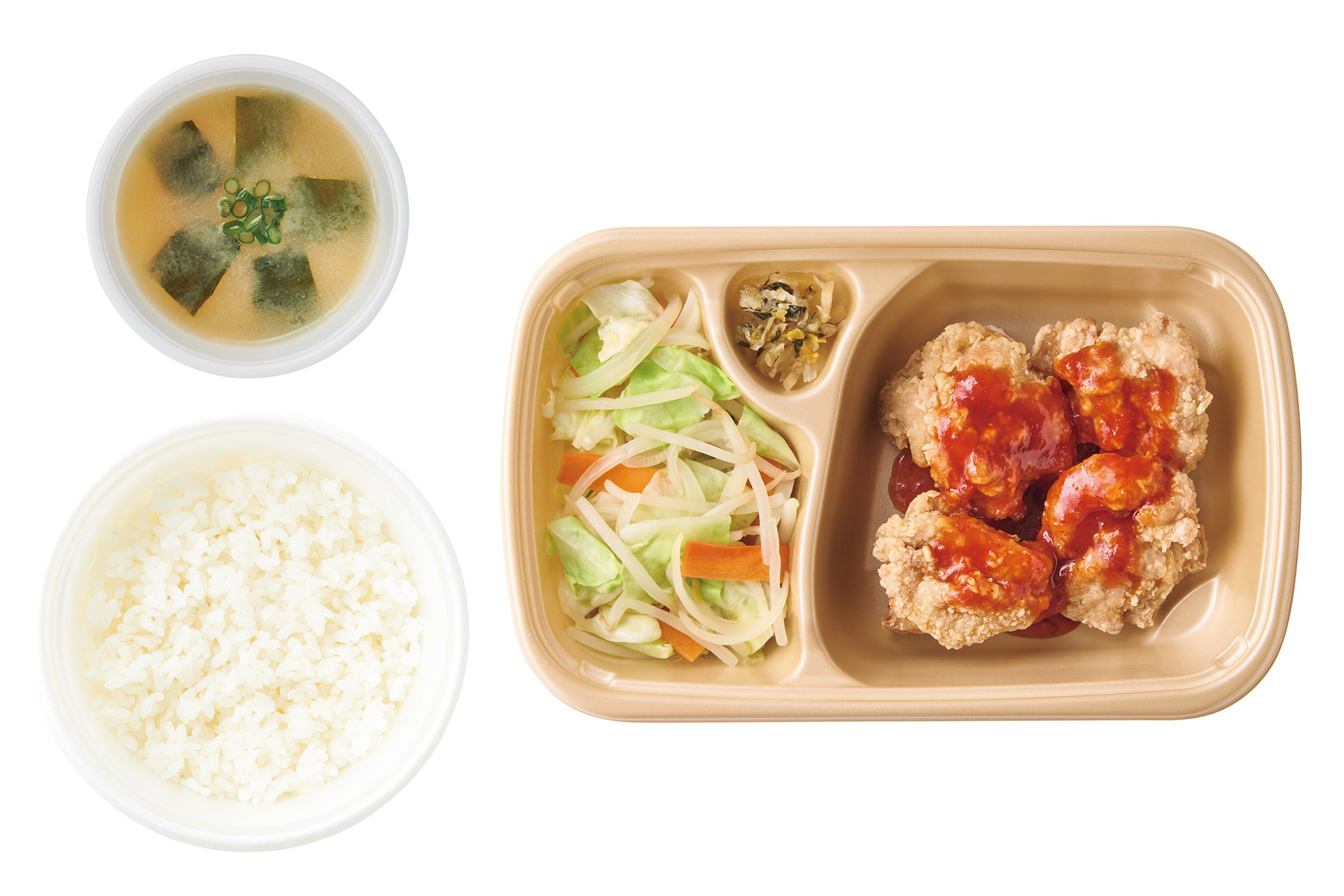テイクアウト「鶏チリ（4個） ごはん・みそ汁付」（970円）