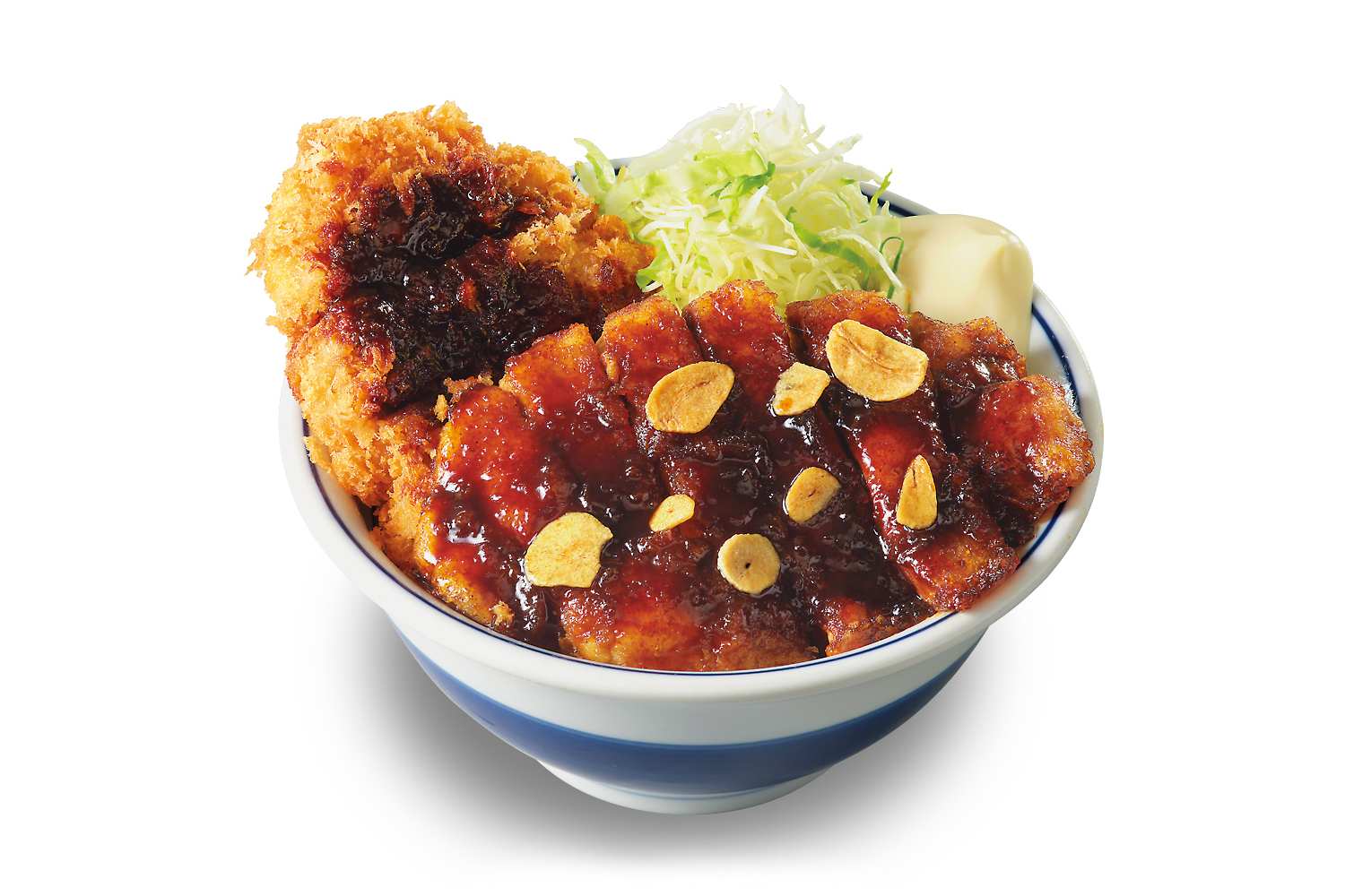 トンテキとチキンカツの合い盛り丼