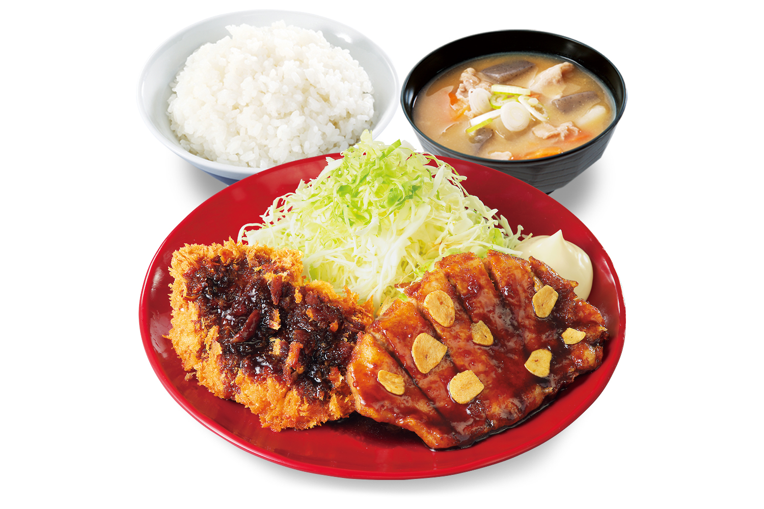 トンテキとチキンカツの合い盛り定食