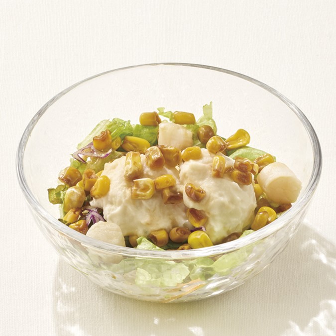 「焼きもろこしと小柱のポテトサラダ」