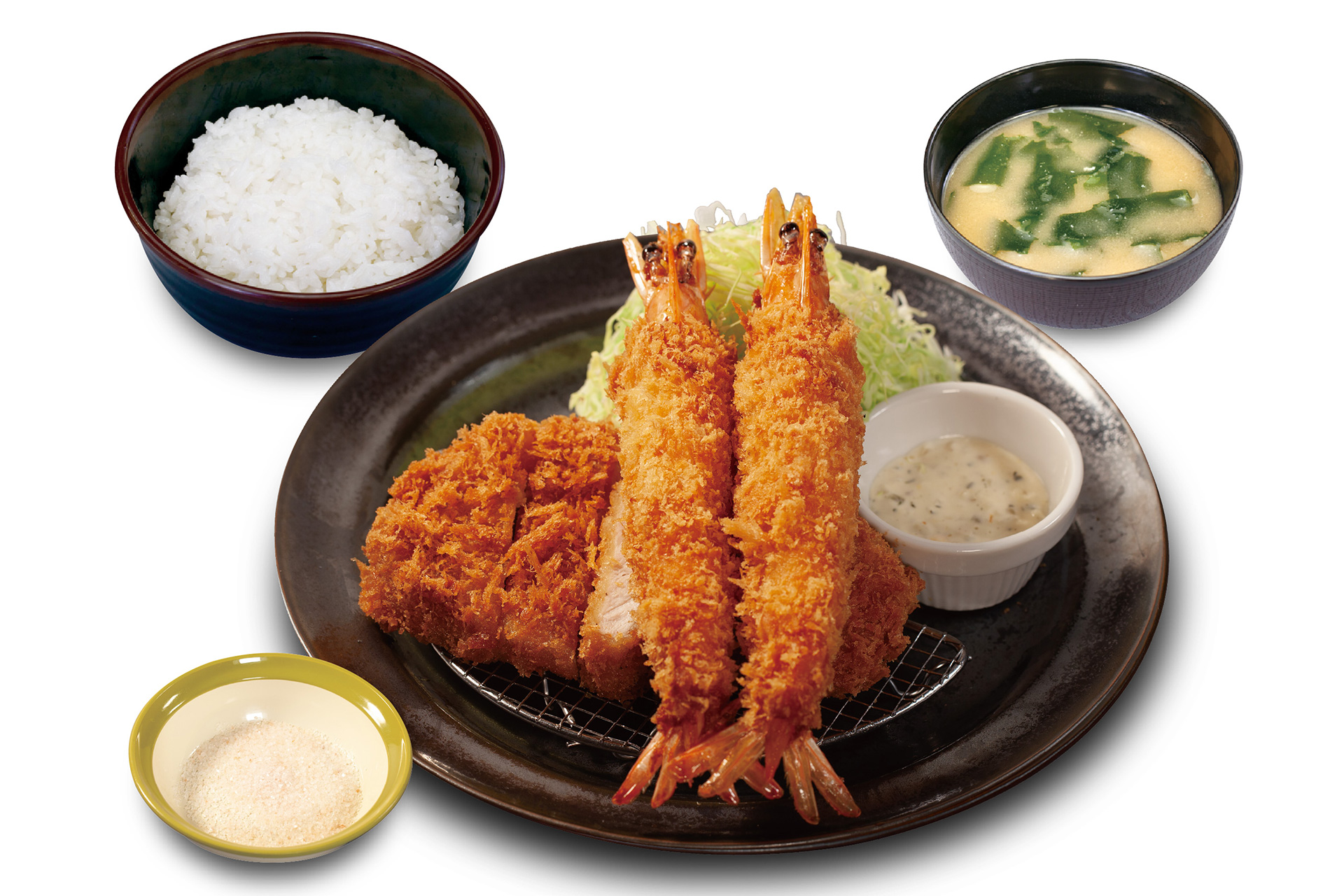 国産 麦小町ロースかつ＆有頭大海老フライ定食（2尾 2030円）