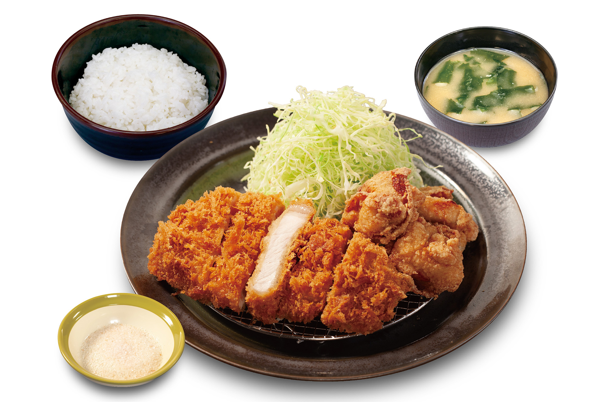 国産 麦小町ロースかつ＆唐揚げ定食（1360円