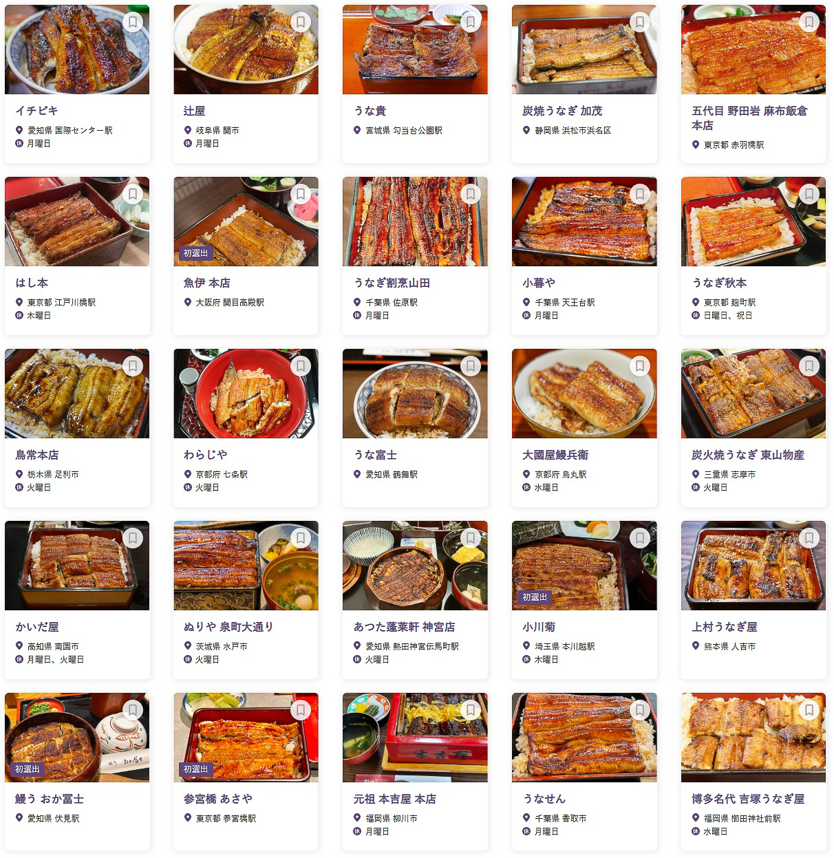 「食べログ うなぎ 百名店 2024」に選出された100店