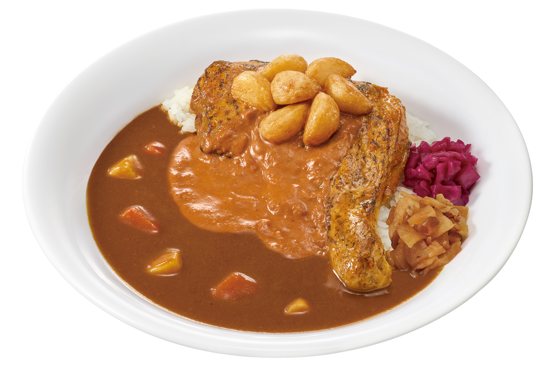 「にんにくバターチキンソースカレー」（ミニ 860円、並盛 960円、大盛 1100円、メガ 1360円）
