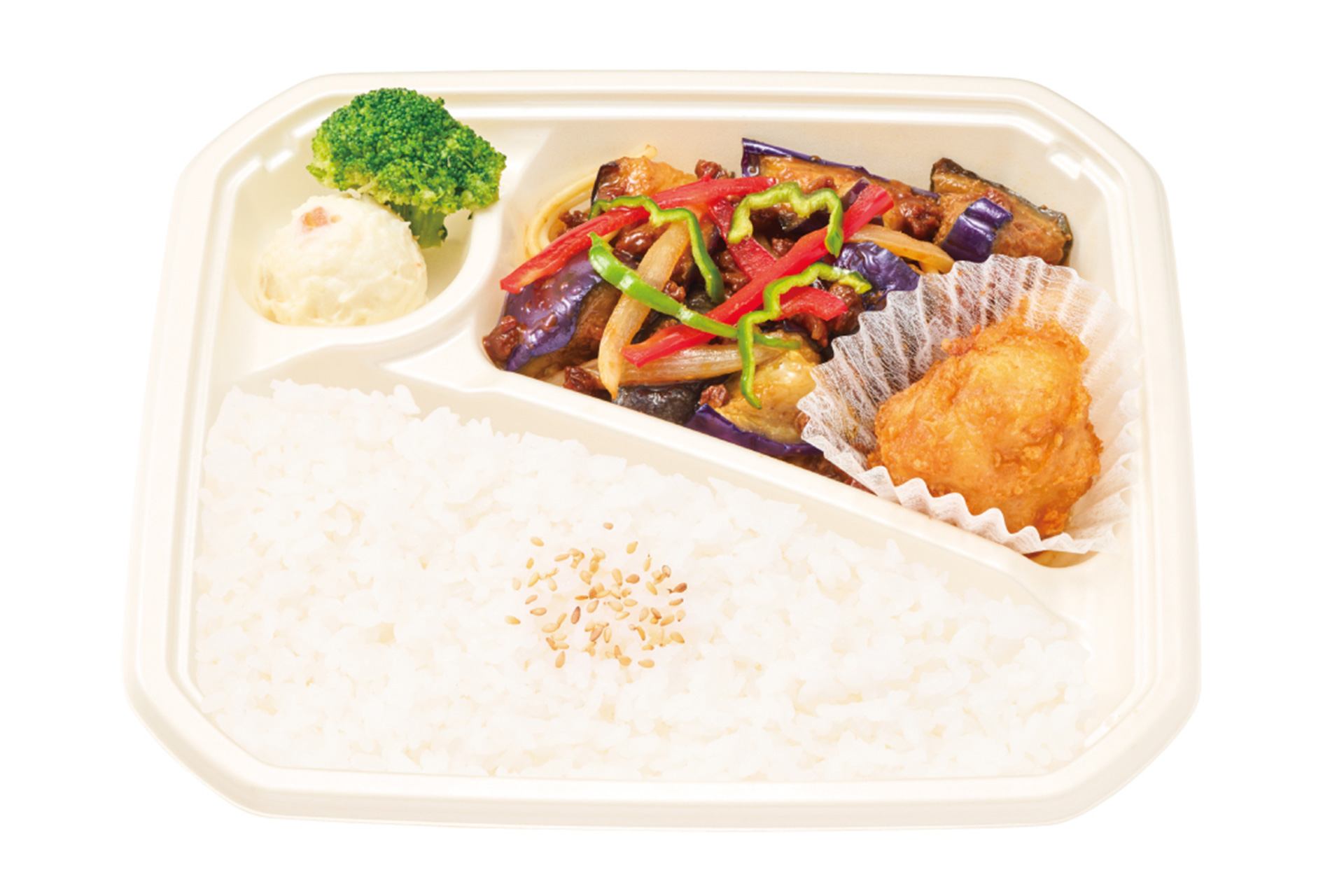 なす味噌炒め 唐揚弁当（750円）