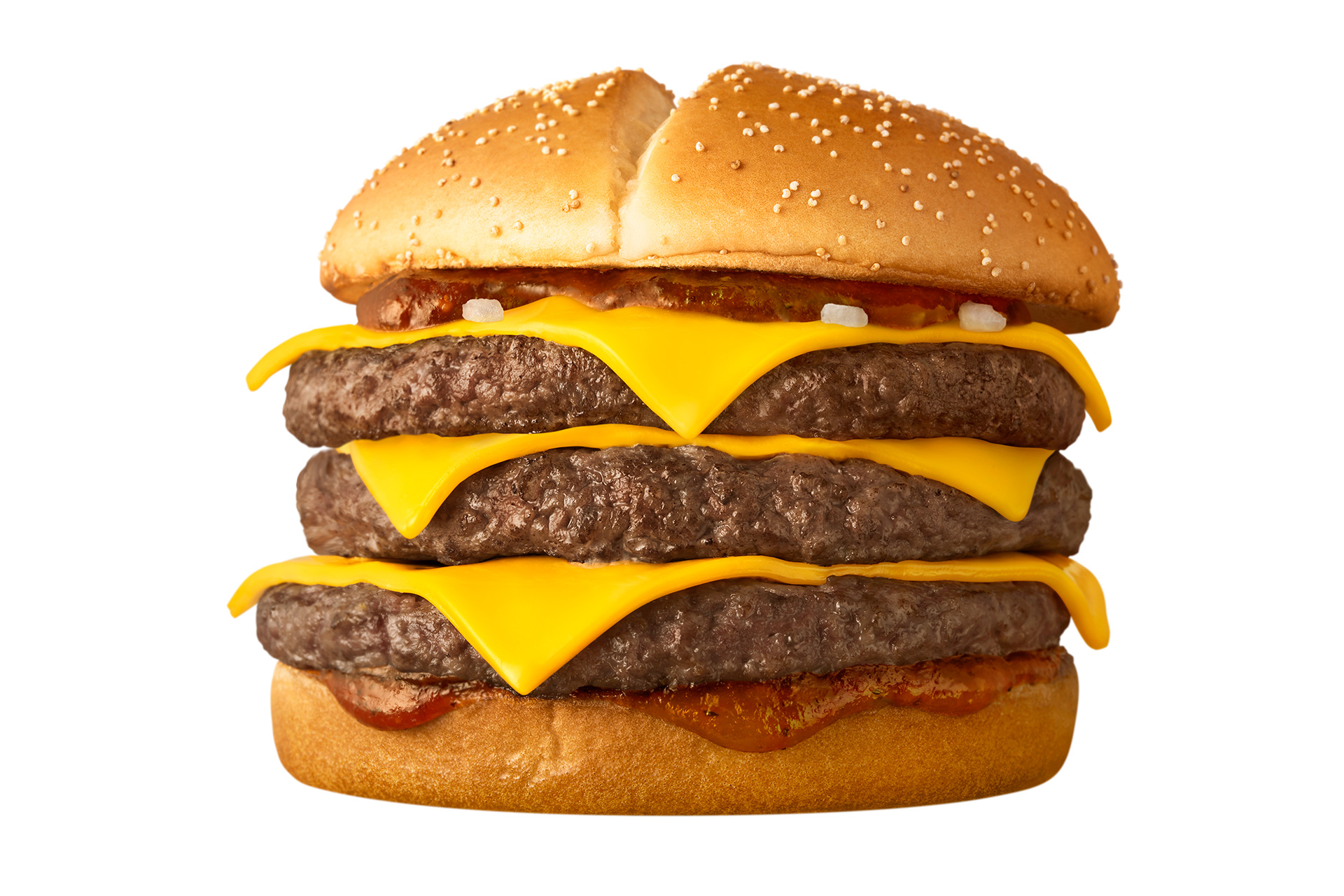 100％ビーフの肉厚パティを3枚重ねた「炙り醤油風 トリプル肉厚ビーフ」