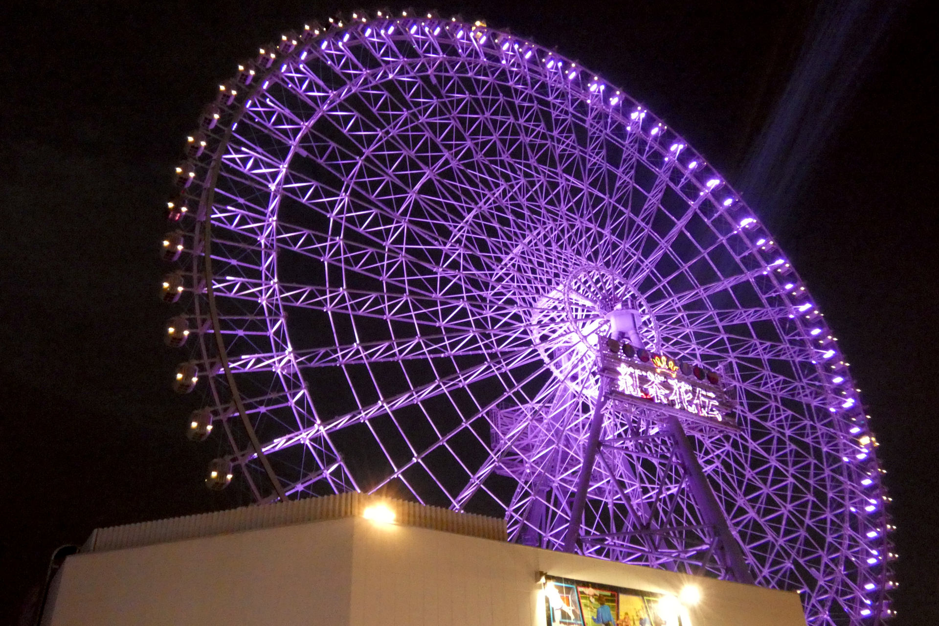 紫色にライトアップされたOSAKA WHEEL
