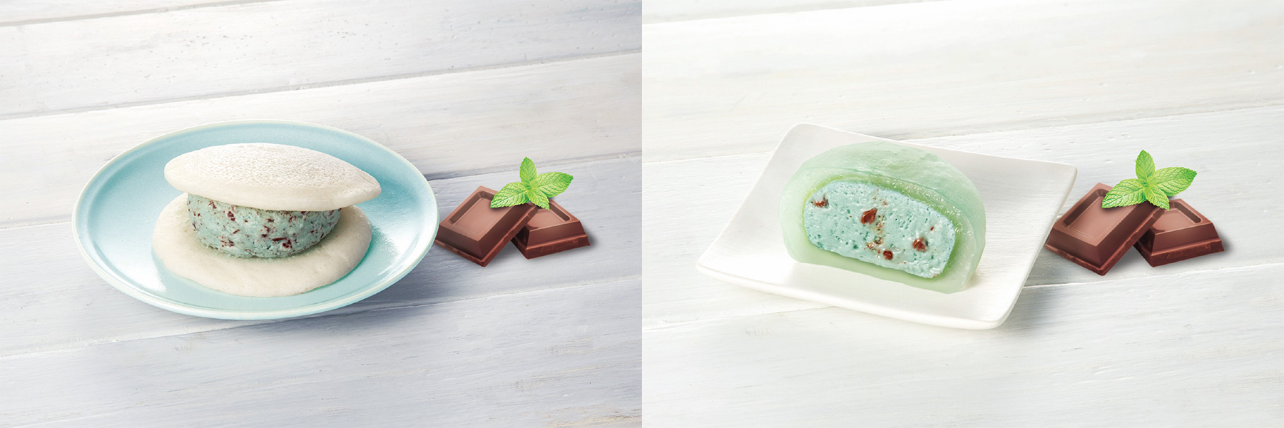 セブン-イレブン「もちっと白いどら焼 チョコミント」「とろもちわらび チョコミント」