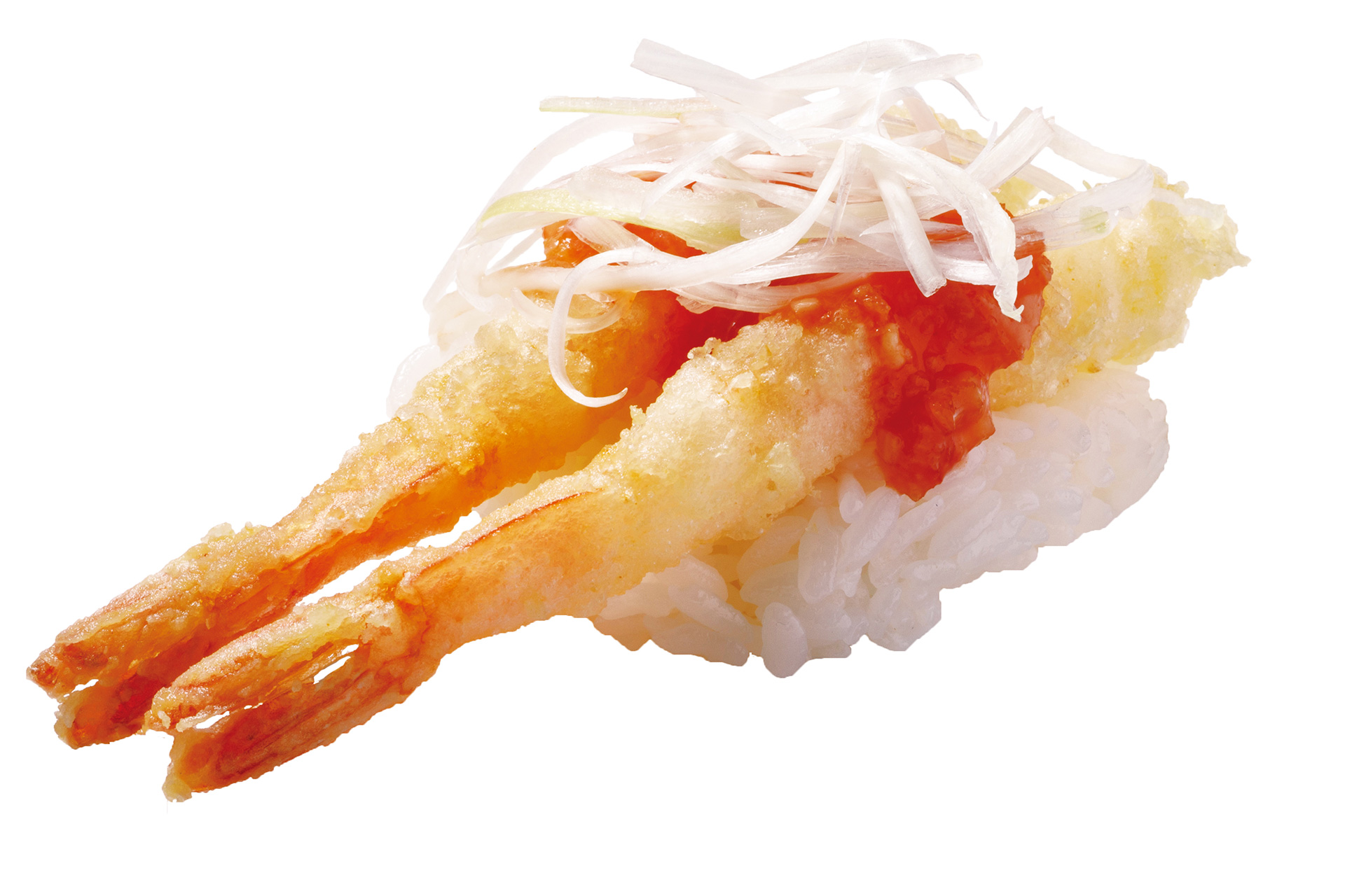 「えび天握り（シャキシャキ葱チリソース）」（176円）