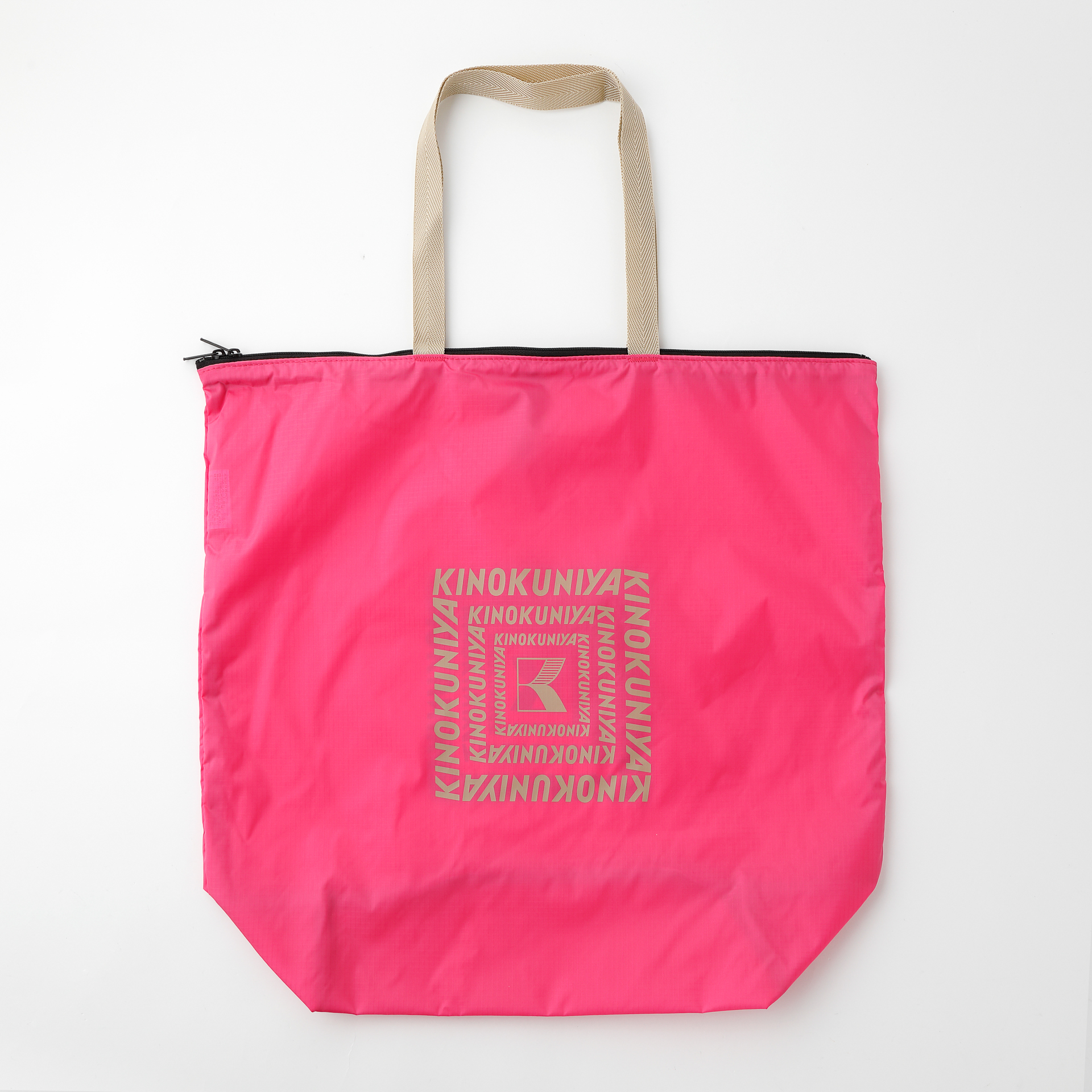 紀ノ国屋 ジップアップポケッタブルバッグ（ピンク）