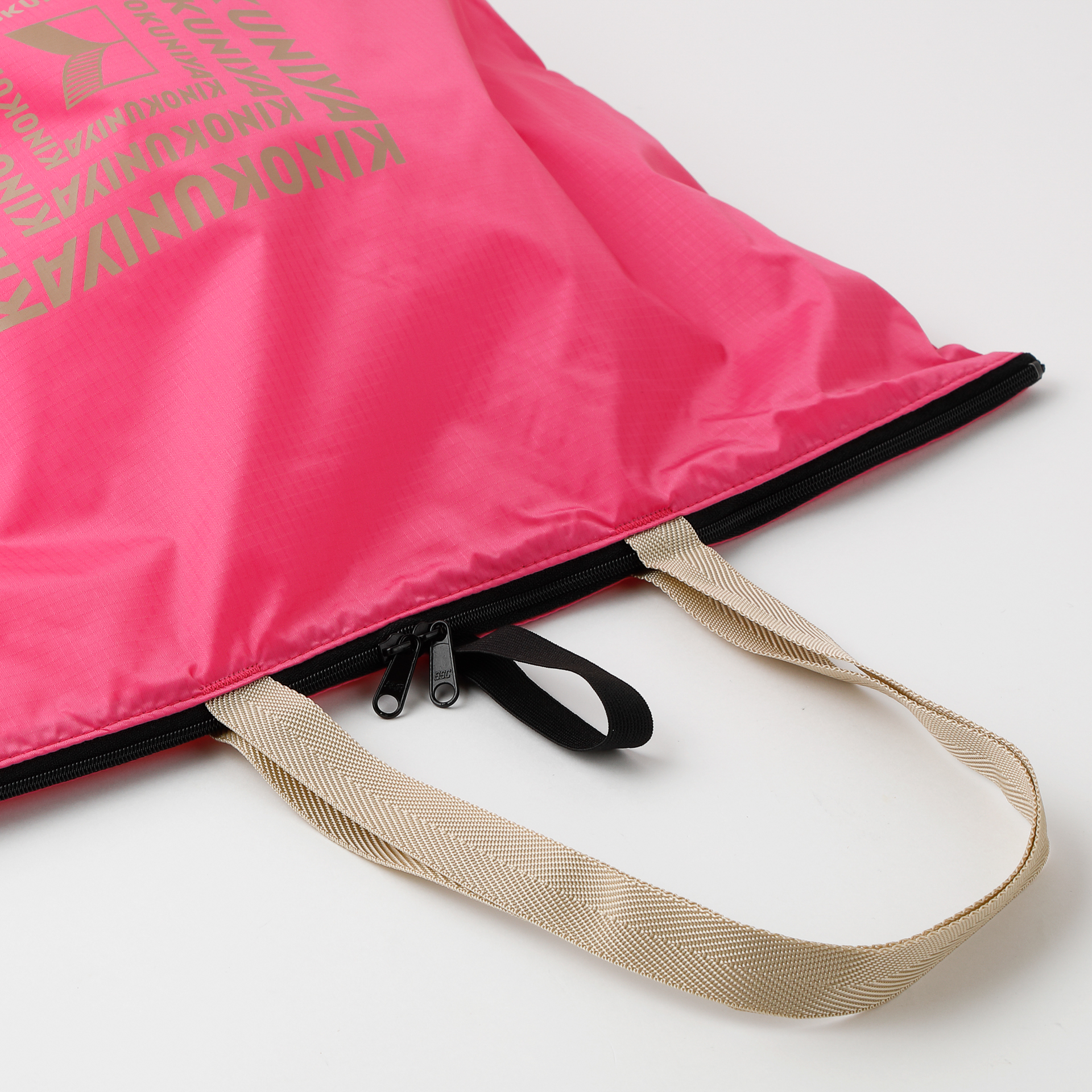 紀ノ国屋 ジップアップポケッタブルバッグ（ピンク）